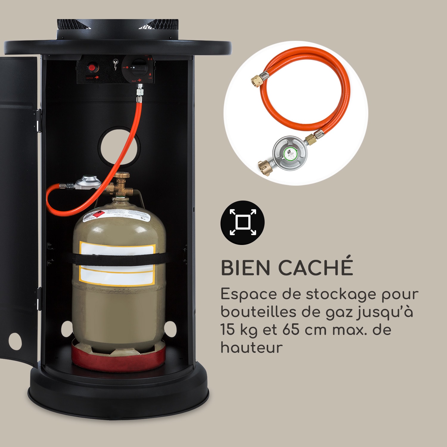 Goldflame Style radiateur de terrasse 11,2 kW vue 360° mobile noir Noir