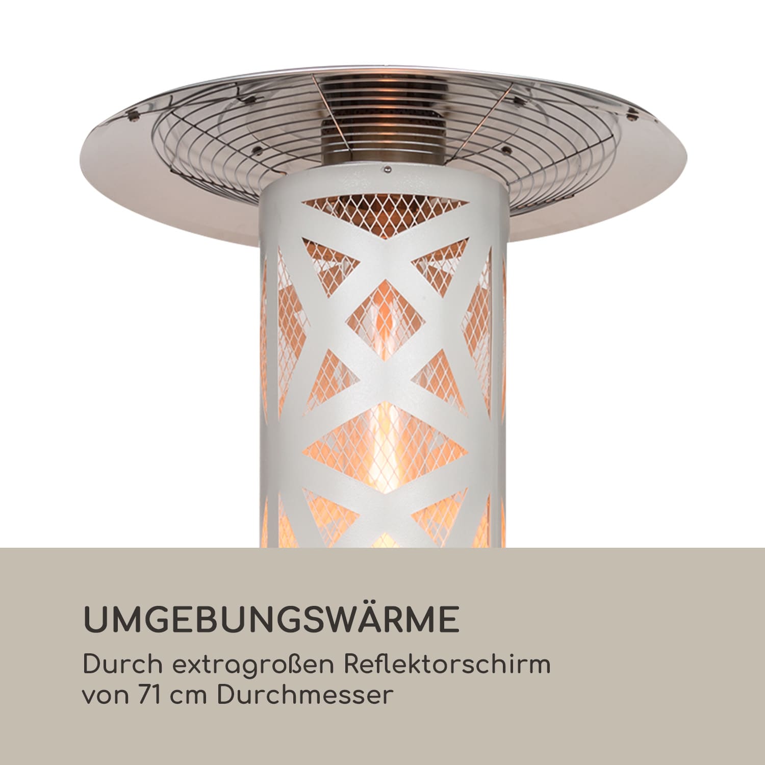 Goldflame Style Terrassenheizstrahler 11,2 kW 360°-Blick mobil Weiß / Silber-Metallic