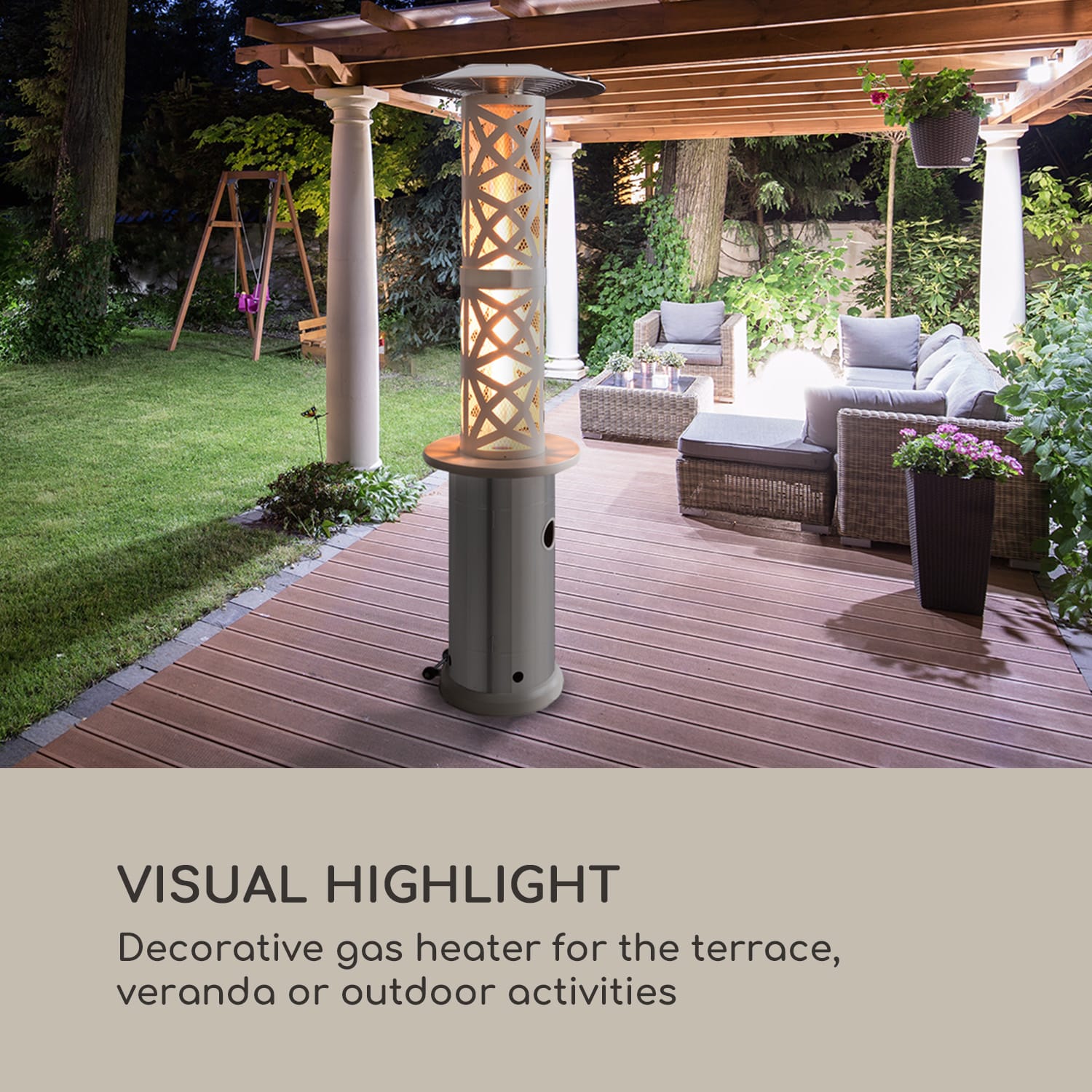 Goldflame Style, Patio Heater, 11.2 kW, 360 ° View, Mobile, Silver White / Silver Metallic