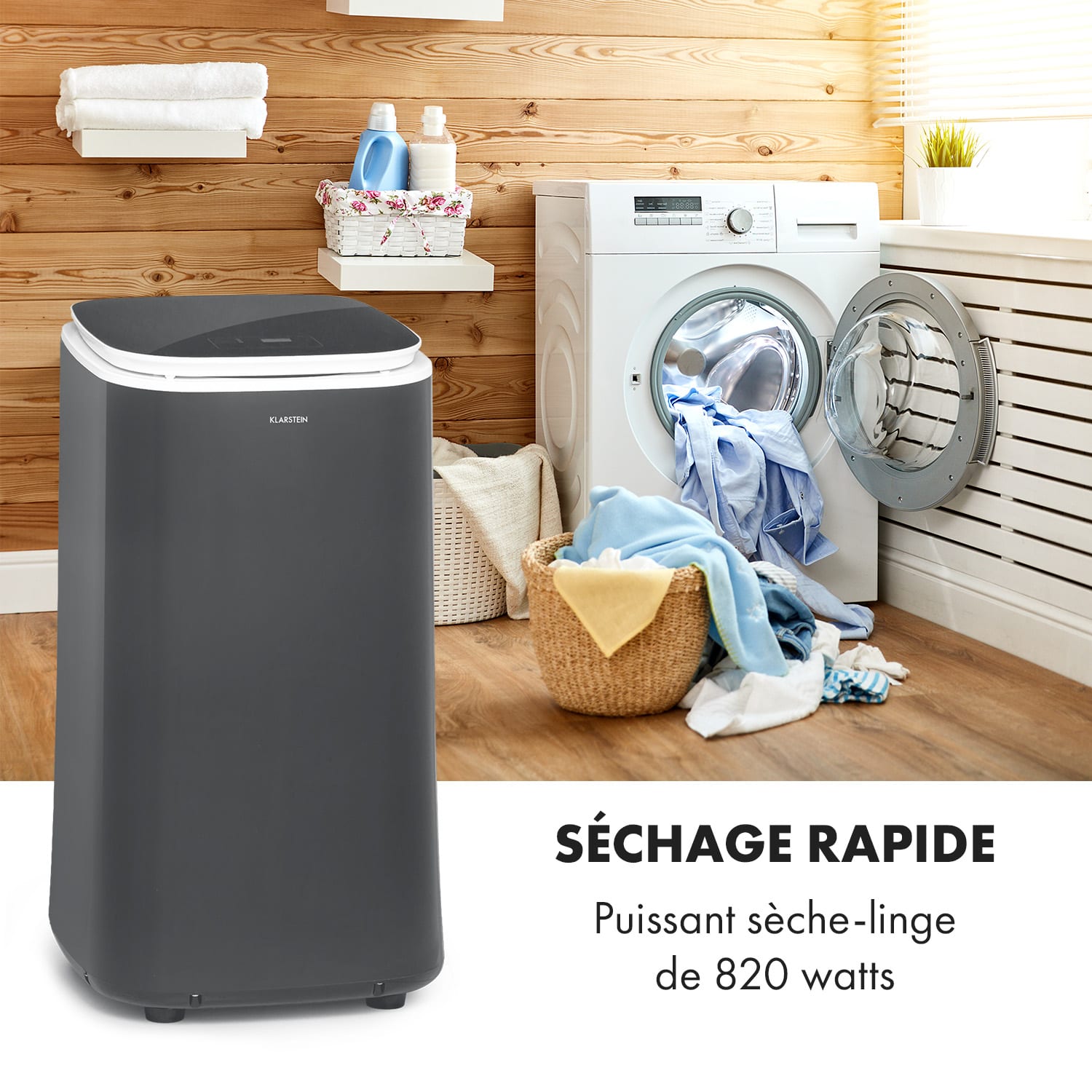 Zap Dry wasdroger 820W 50l touch-bedieningspaneel LED-weergave Donkergrijs
