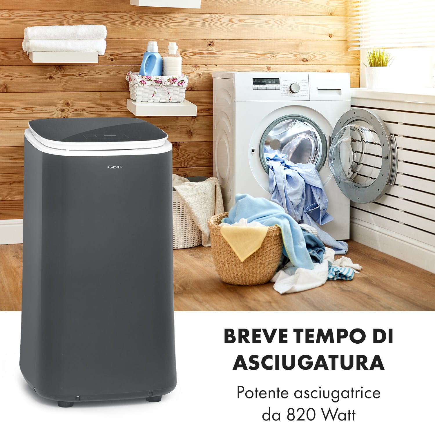 Zap Dry Asciugatrice 820W 50l Pannello Touch Schermo LED Grigio scuro