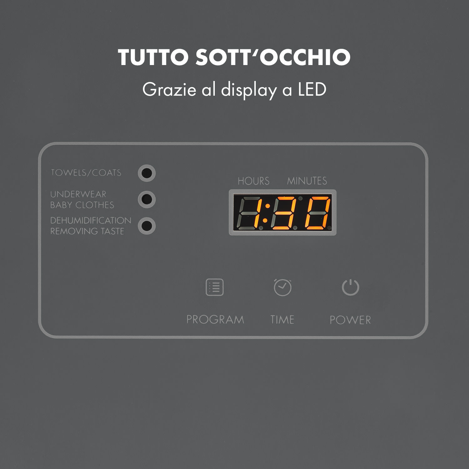 Zap Dry Asciugatrice 820W 50l Pannello Touch Schermo LED Grigio scuro
