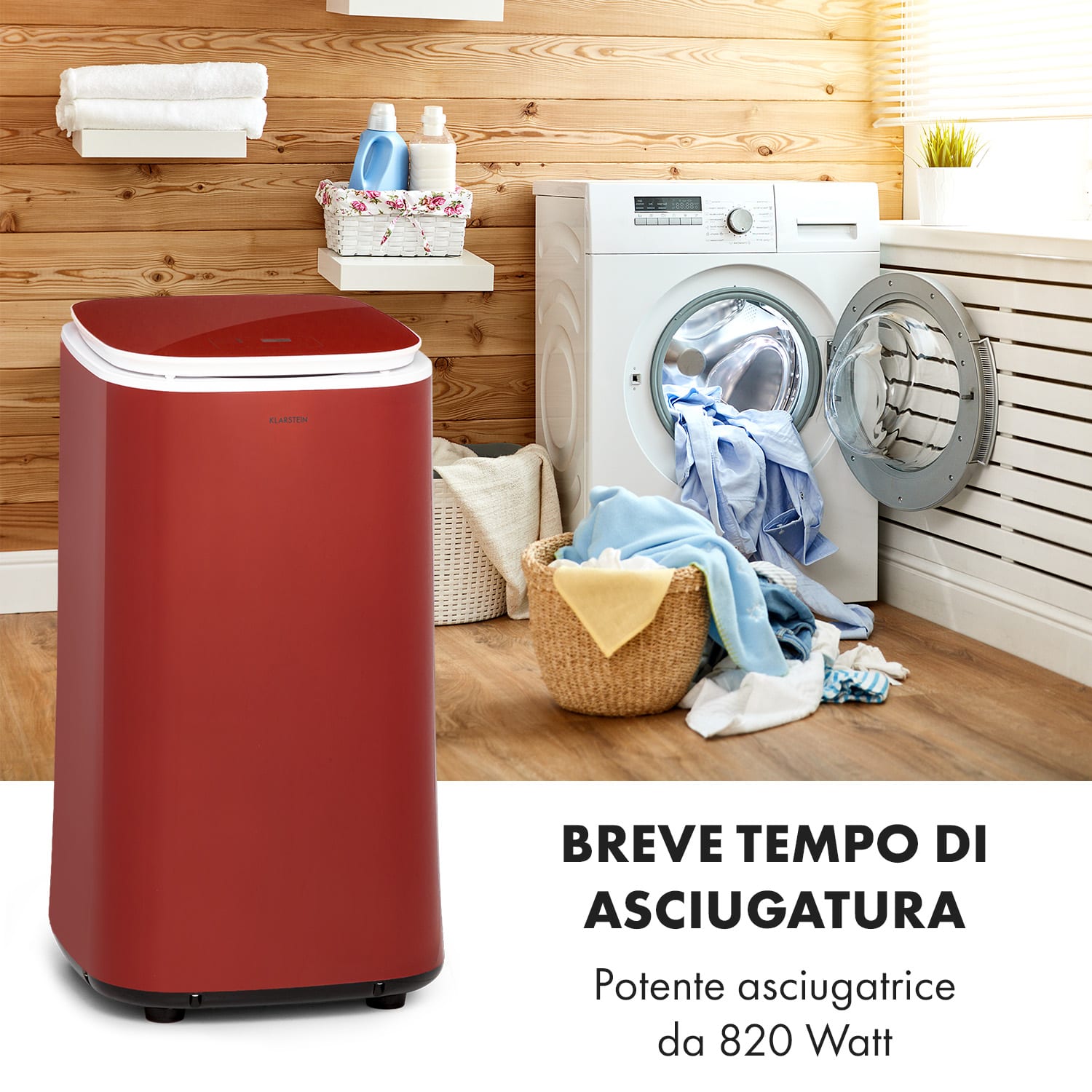 Zap Dry asciugatrice 820W 50l pannello di controllo touch schermo a LED rosso Rosso