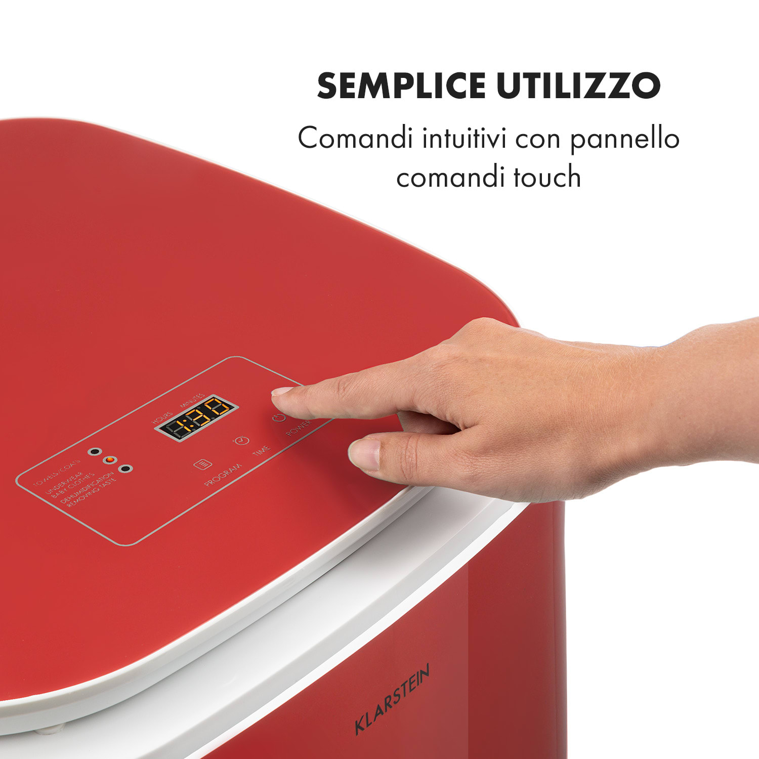 Zap Dry asciugatrice 820W 50l pannello di controllo touch schermo a LED rosso Rosso
