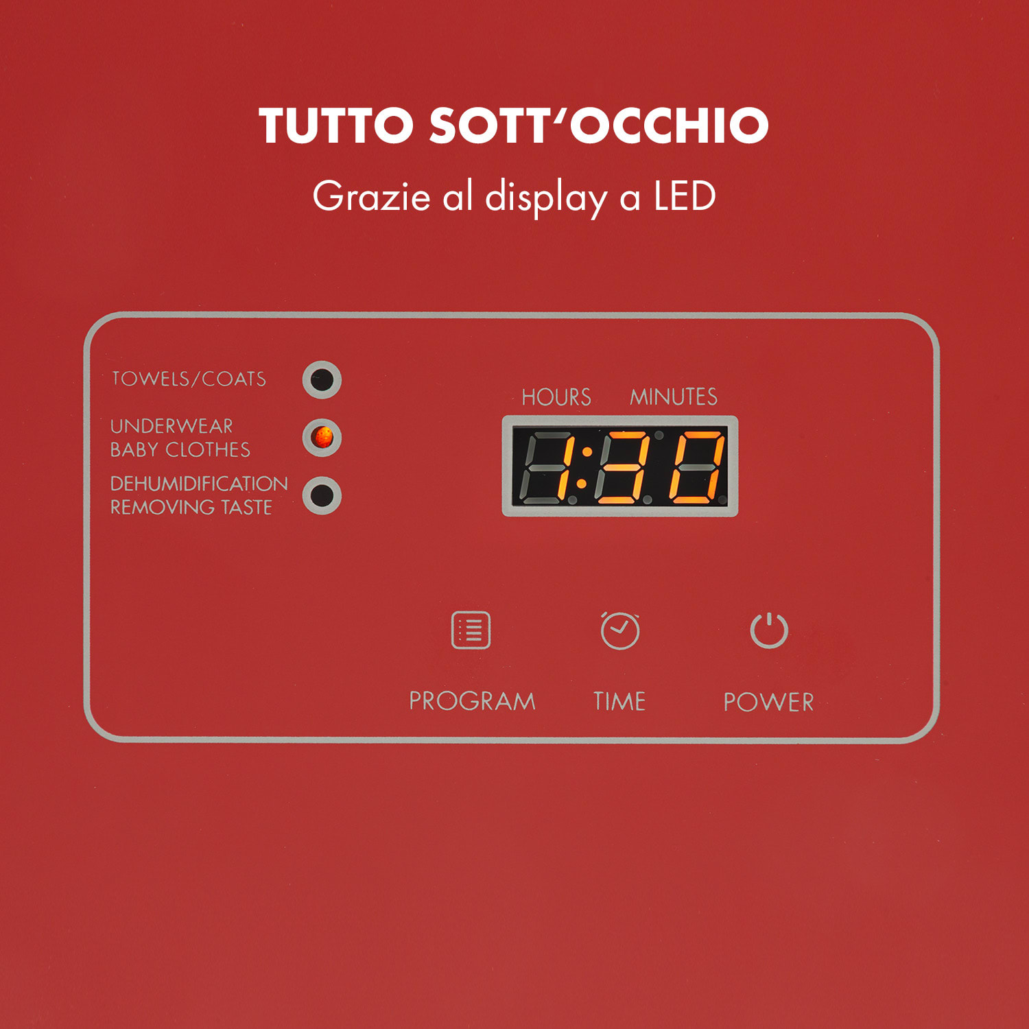 Zap Dry asciugatrice 820W 50l pannello di controllo touch schermo a LED rosso Rosso