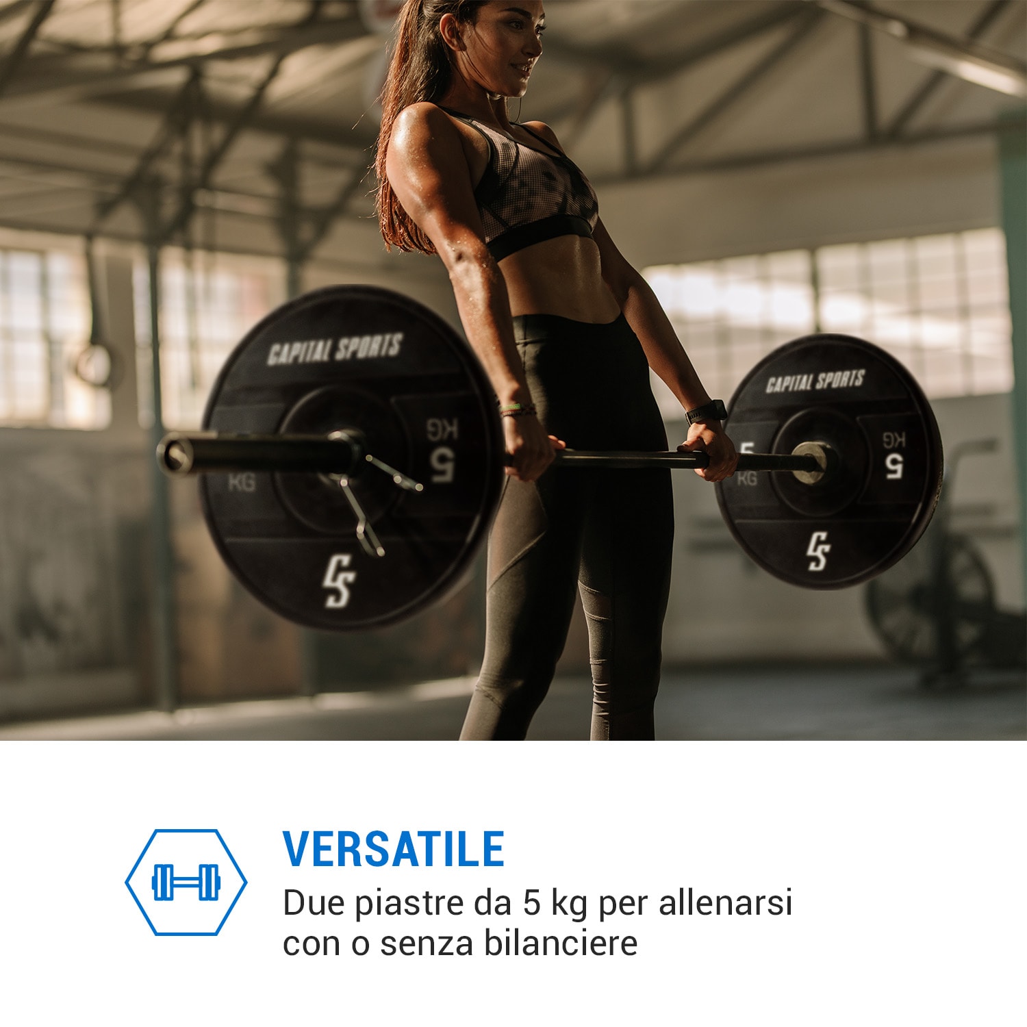 capital_sports Sports Elongate 2020, Dischi Peso, 2 x 5 kg, Gomma Dura, 50,4mm 2x 5 kg