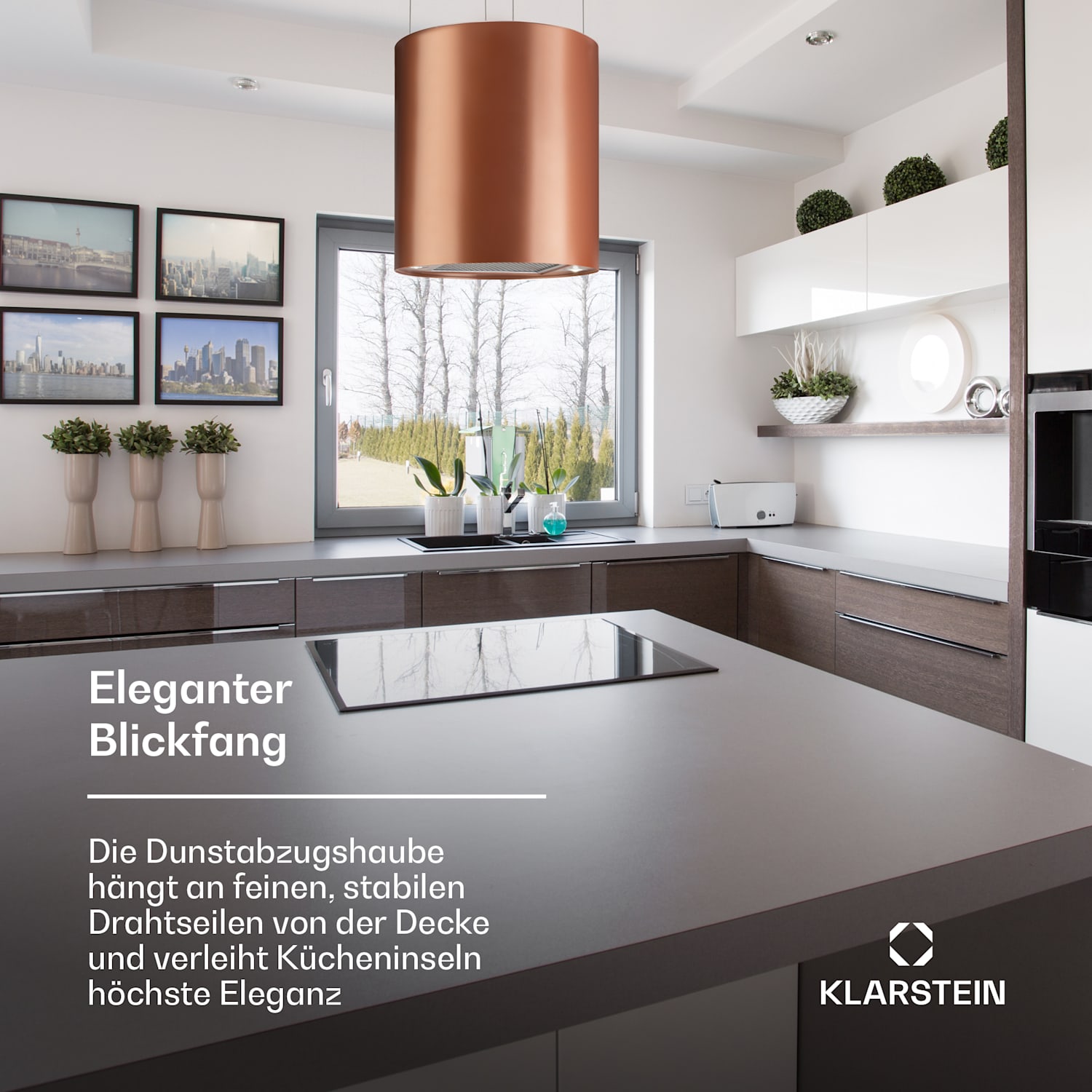 Hotte aspirante d'îlot Barett Ø35cm recirculation 560 m³/h LED filtre à charbon actif Cuivre