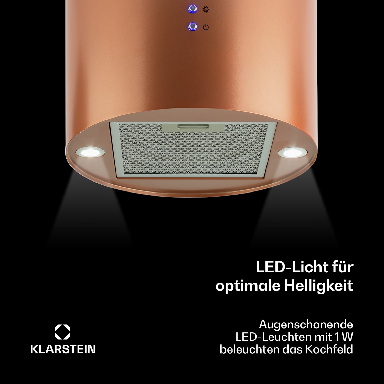 Hotte aspirante d'îlot Barett Ø35cm recirculation 560 m³/h LED filtre à charbon actif Cuivre