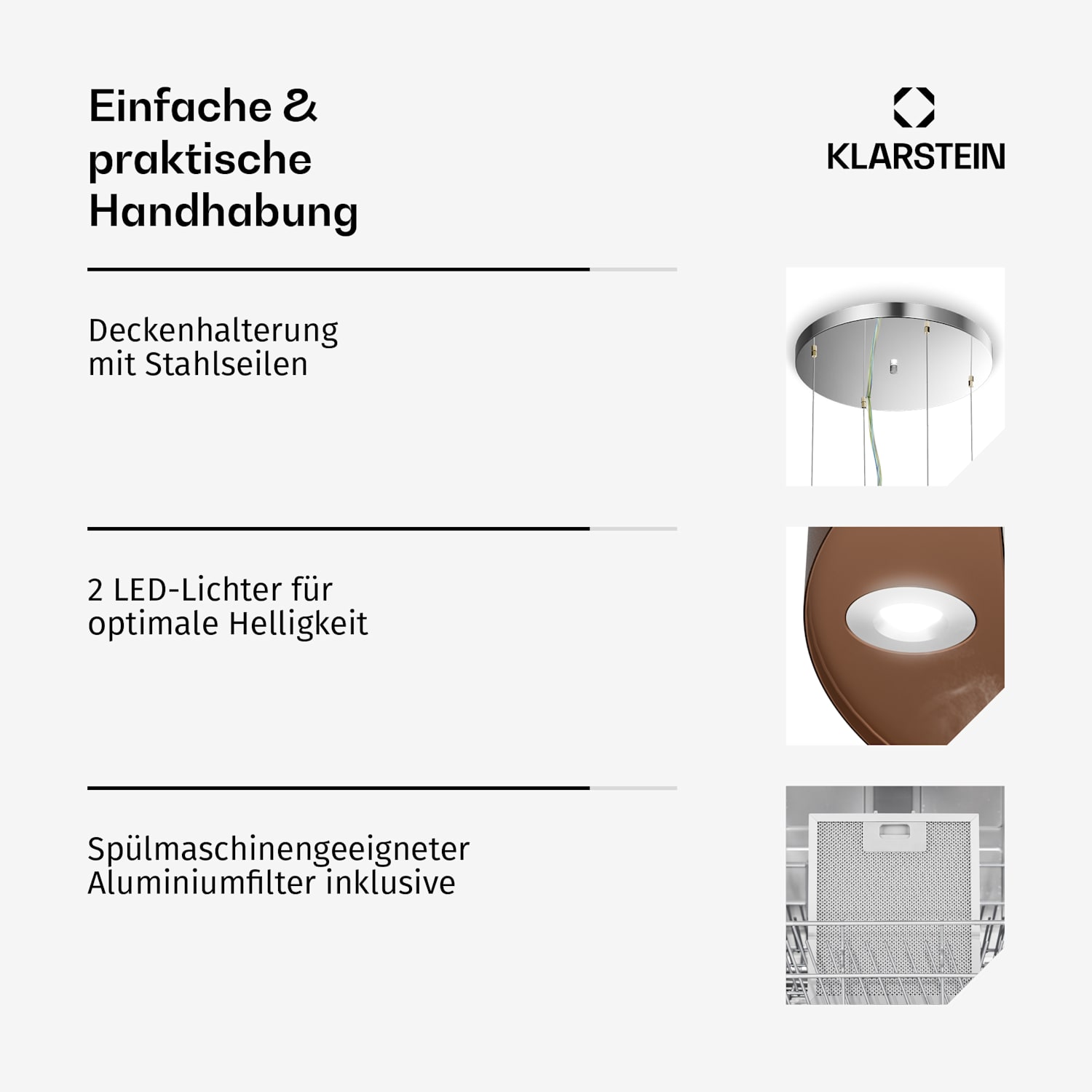 Barett Inselabzugshaube Ø35cm Umluft 522 m³/h LED Aktivkohlefilter Kupfer
