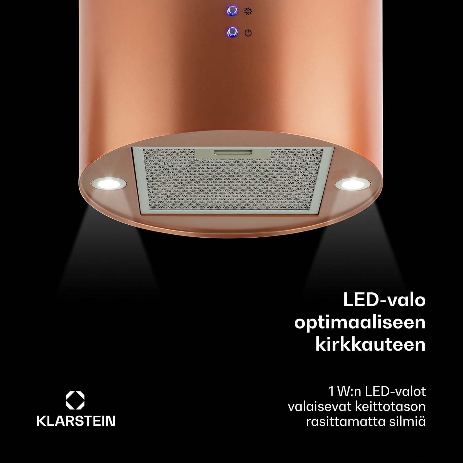 Barett saarekeliesituuletin Ø 35 cm kiertoilma 522 m³/h LED aktiivihiilisuodatin Kupari Metallinen