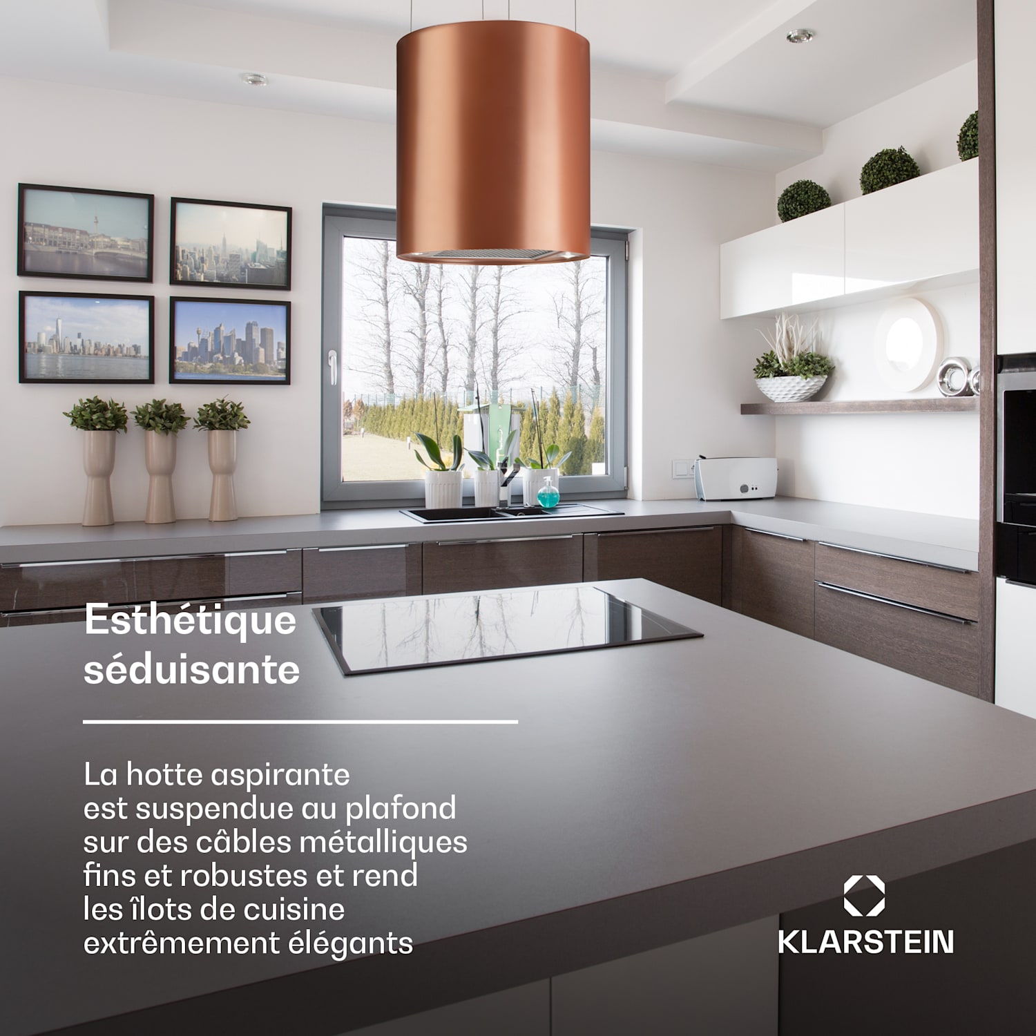 Barett eiland afzuigkap Ø 35 cm recirculatie 560 m³/h led actief koolfilter 