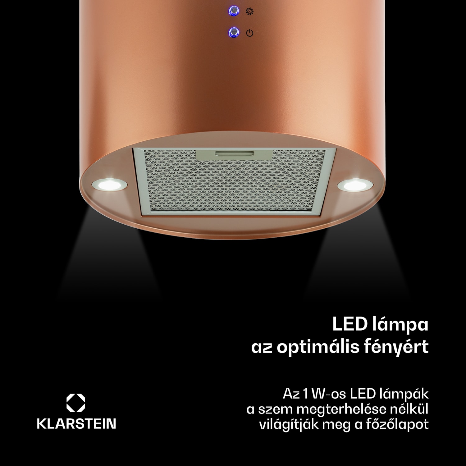 Barett, sziget páraelszívó, Ø 35 cm, légkeringetés, 590 m³/ó, LED, aktívszén szűrő, réz Réz