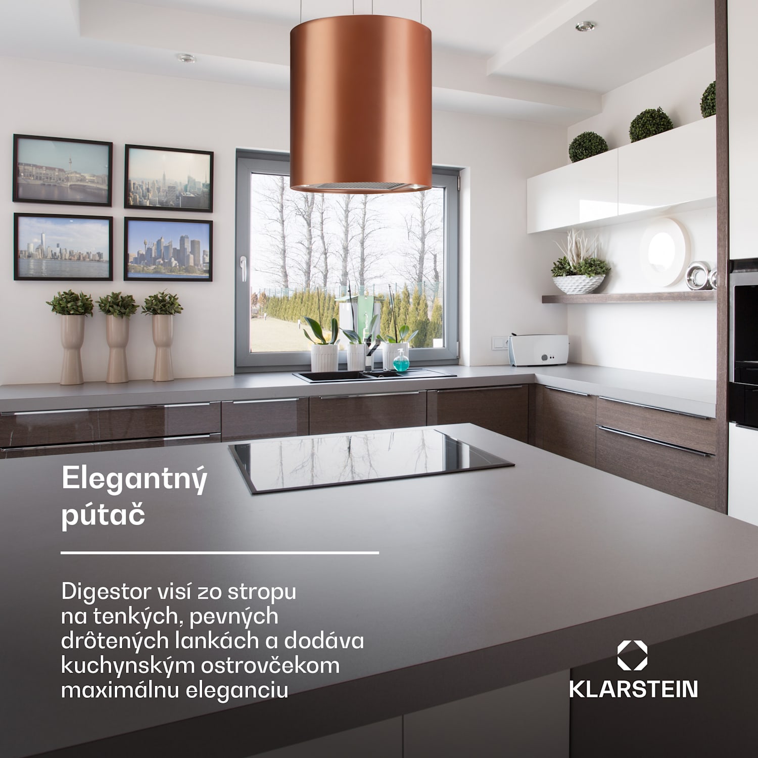 Barett, digestor, 35 cm, ostrovčekový, 590 m³/h, LED, filter s aktívnym uhlím, medený Medená metalíza