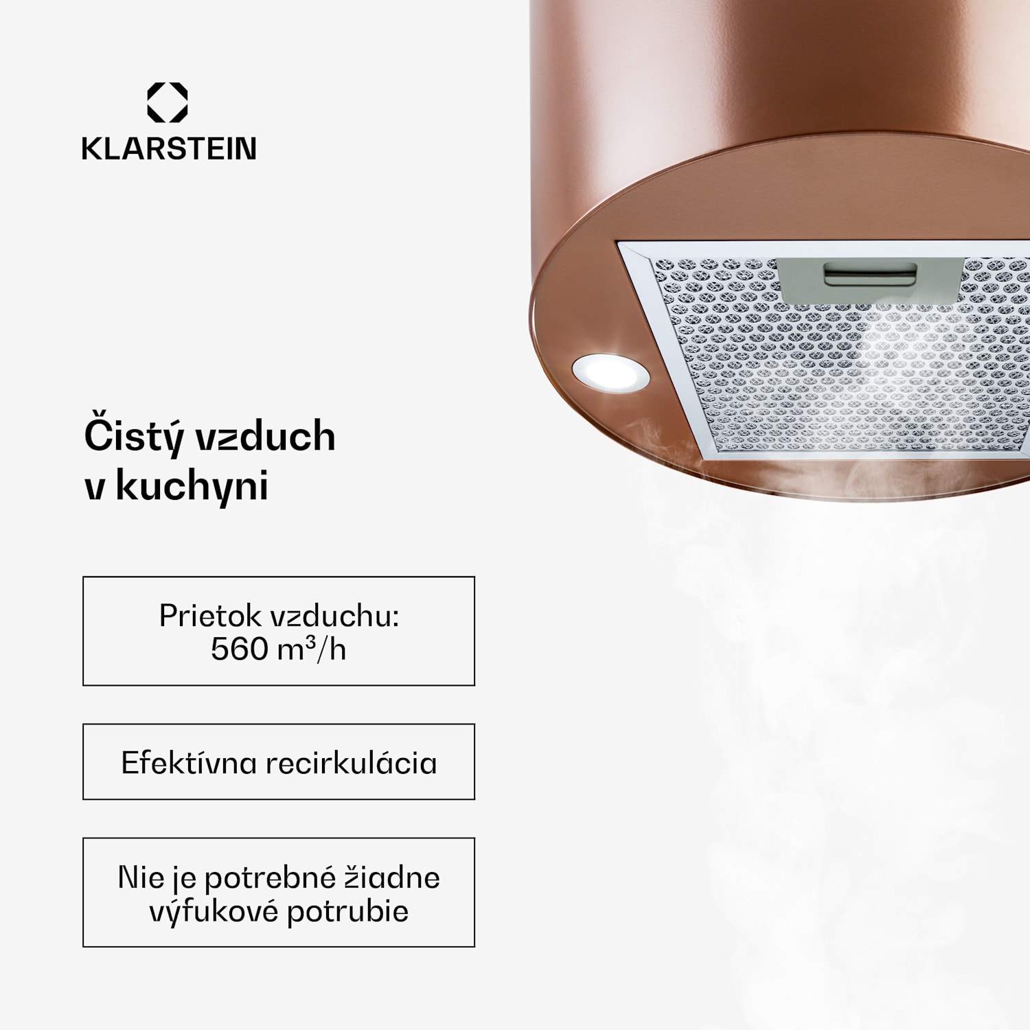 Barett, digestor, 35 cm, ostrovčekový, 590 m³/h, LED, filter s aktívnym uhlím, medený Medená metalíza