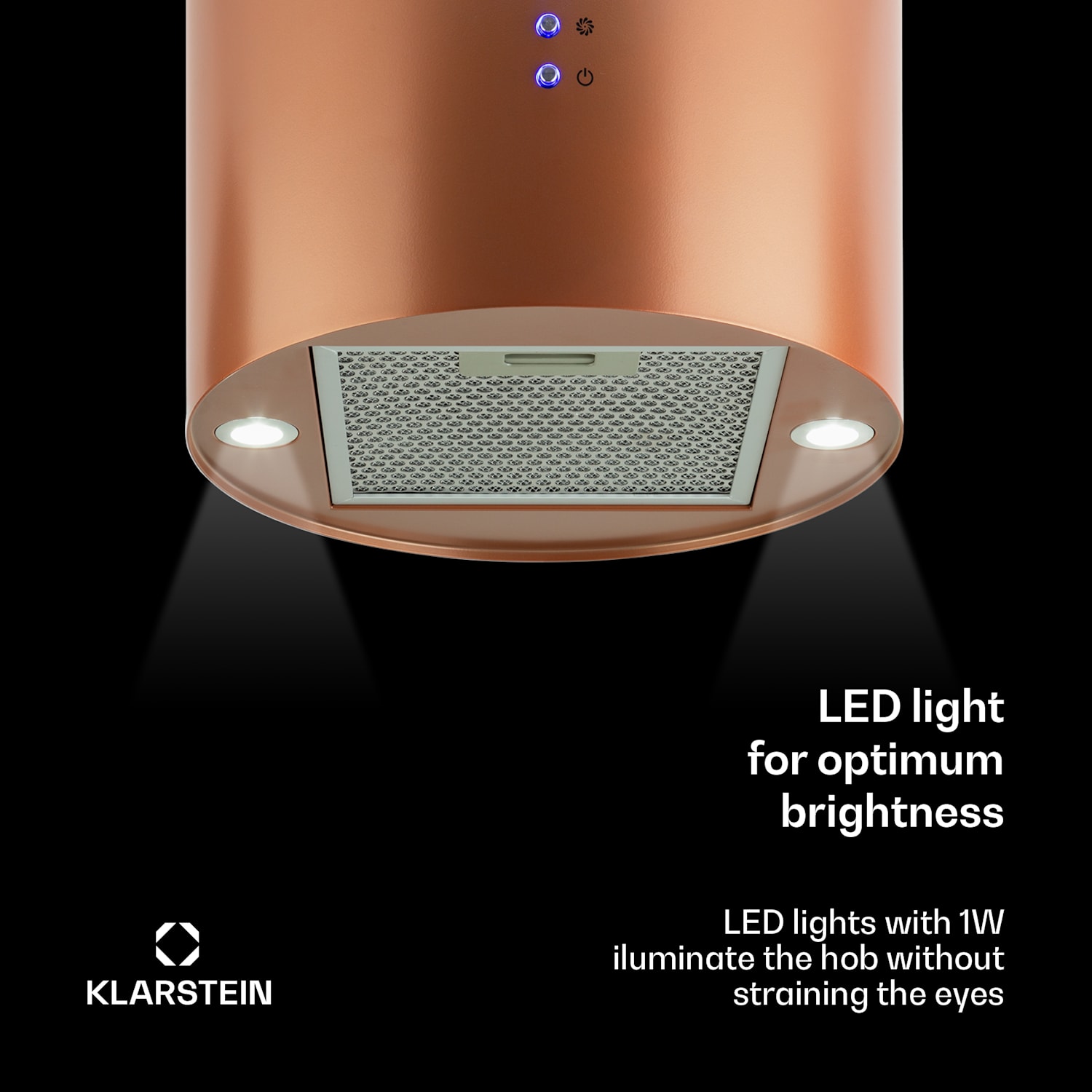 Barett saarekeliesituuletin Ø 35 cm kiertoilma 560 m³/h LED aktiivihiilisuodatin Kupari Metallinen