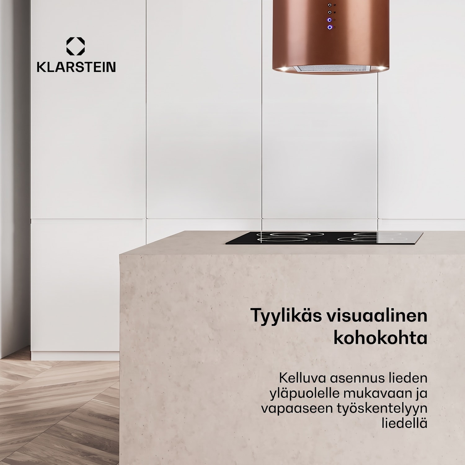 Beretta, saarekeliesituuletin, Ø 35 cm, poisto-/kiertoilma, 519 m³/h, LED, kupari 35 cm | Kupari Metallinen