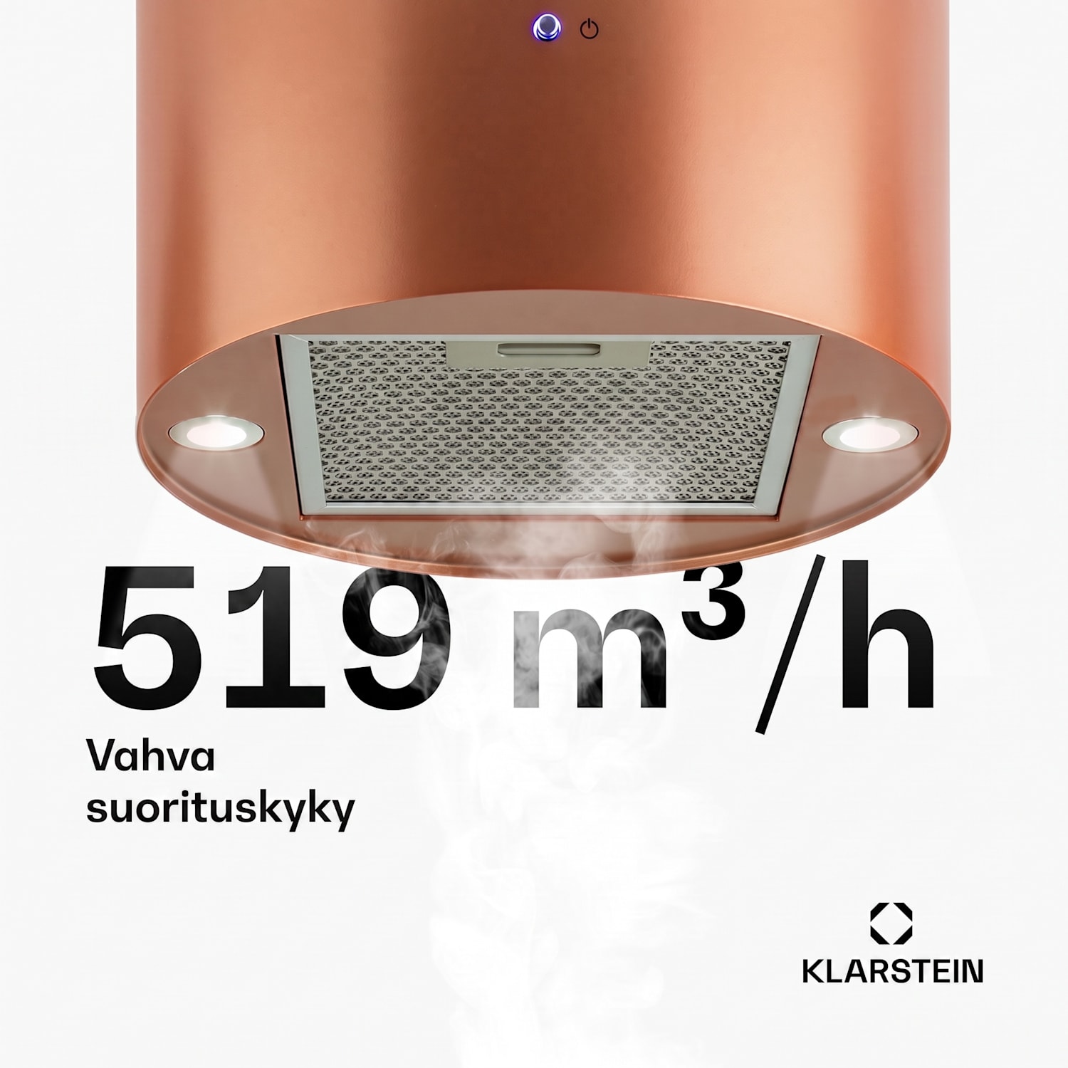 Beretta, saarekeliesituuletin, Ø 35 cm, poisto-/kiertoilma, 519 m³/h, LED, kupari 35 cm | Kupari Metallinen