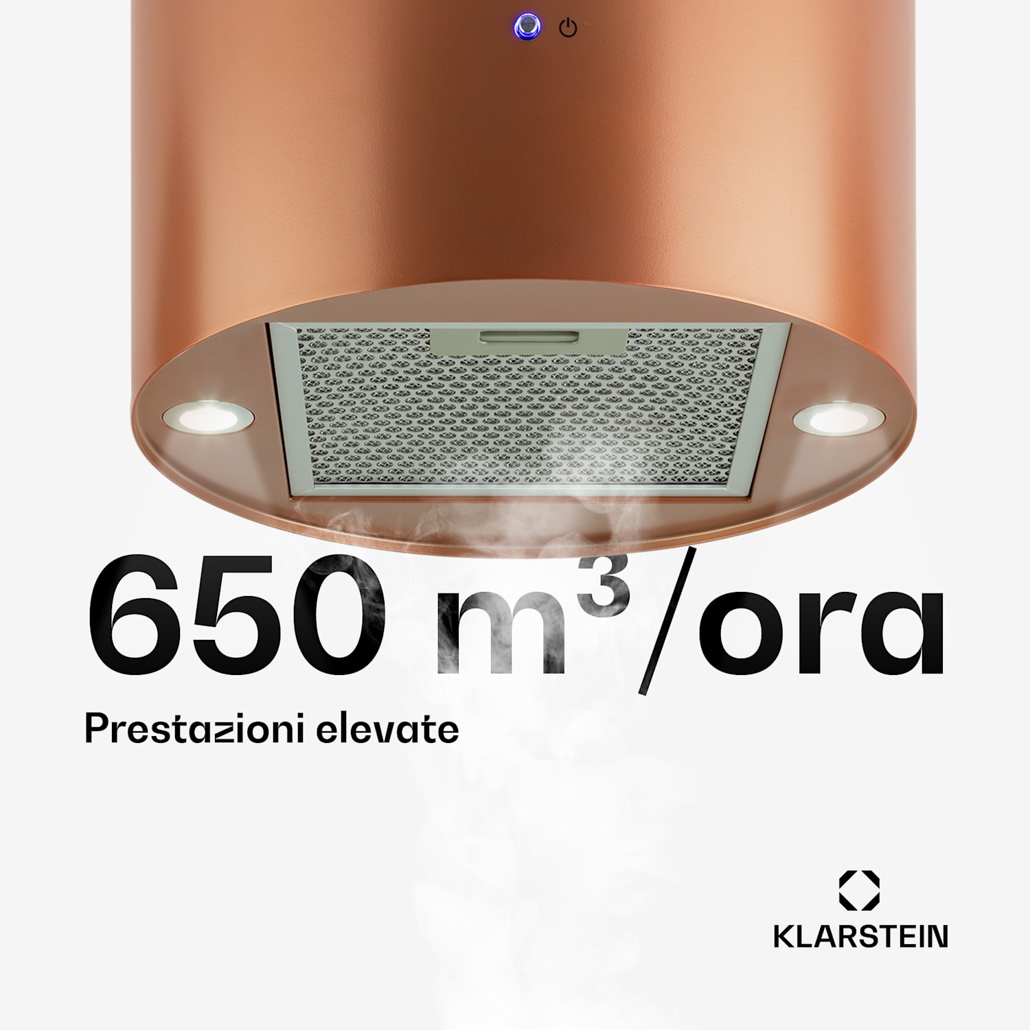 Beretta, Cappa a Isola, Ø 35 cm, Scarico/Ricircolo, 650m³/h, LED, rame Rame metallizzato