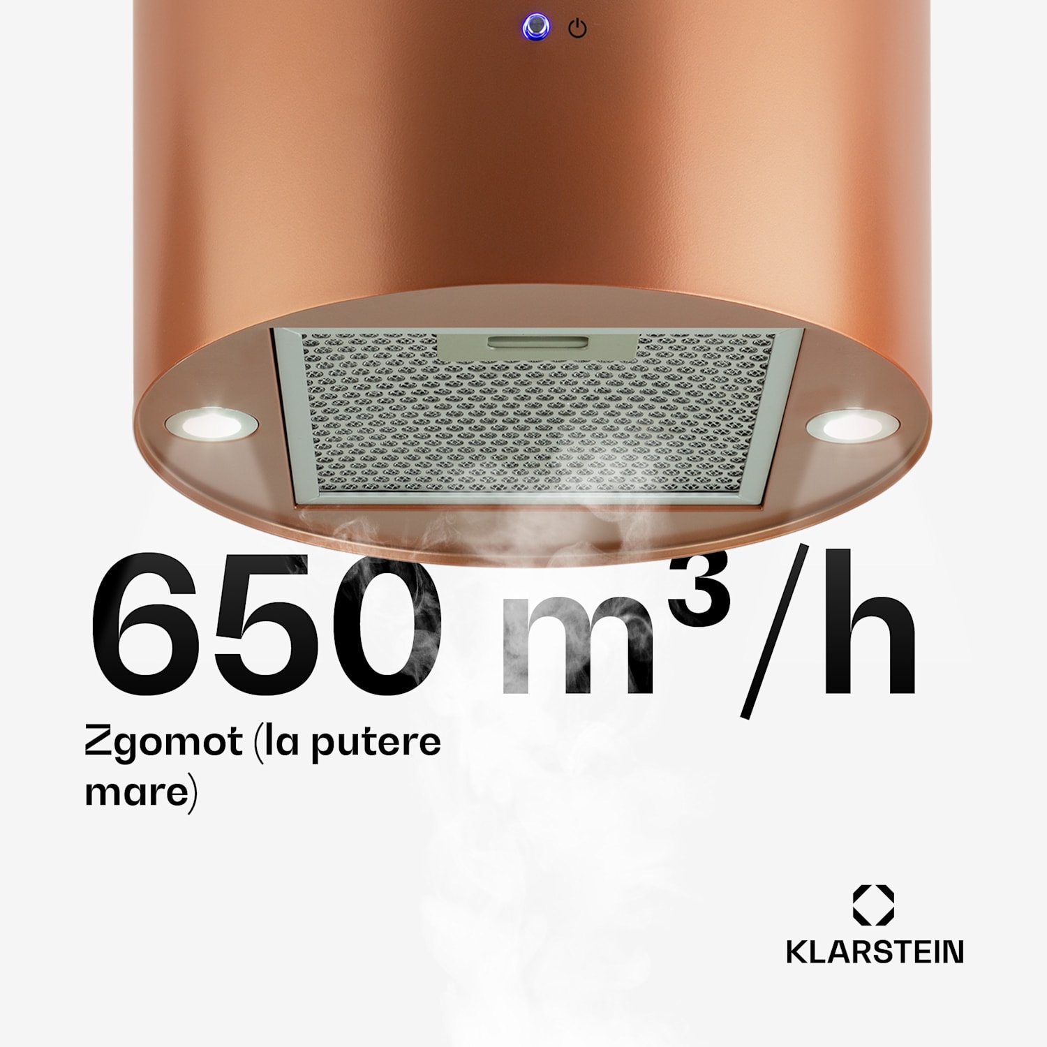 Baretta, hotă suspendată, Ø 35 cm, recirculare a aerului 560 m³/h, LED, cupru Cupru metalic