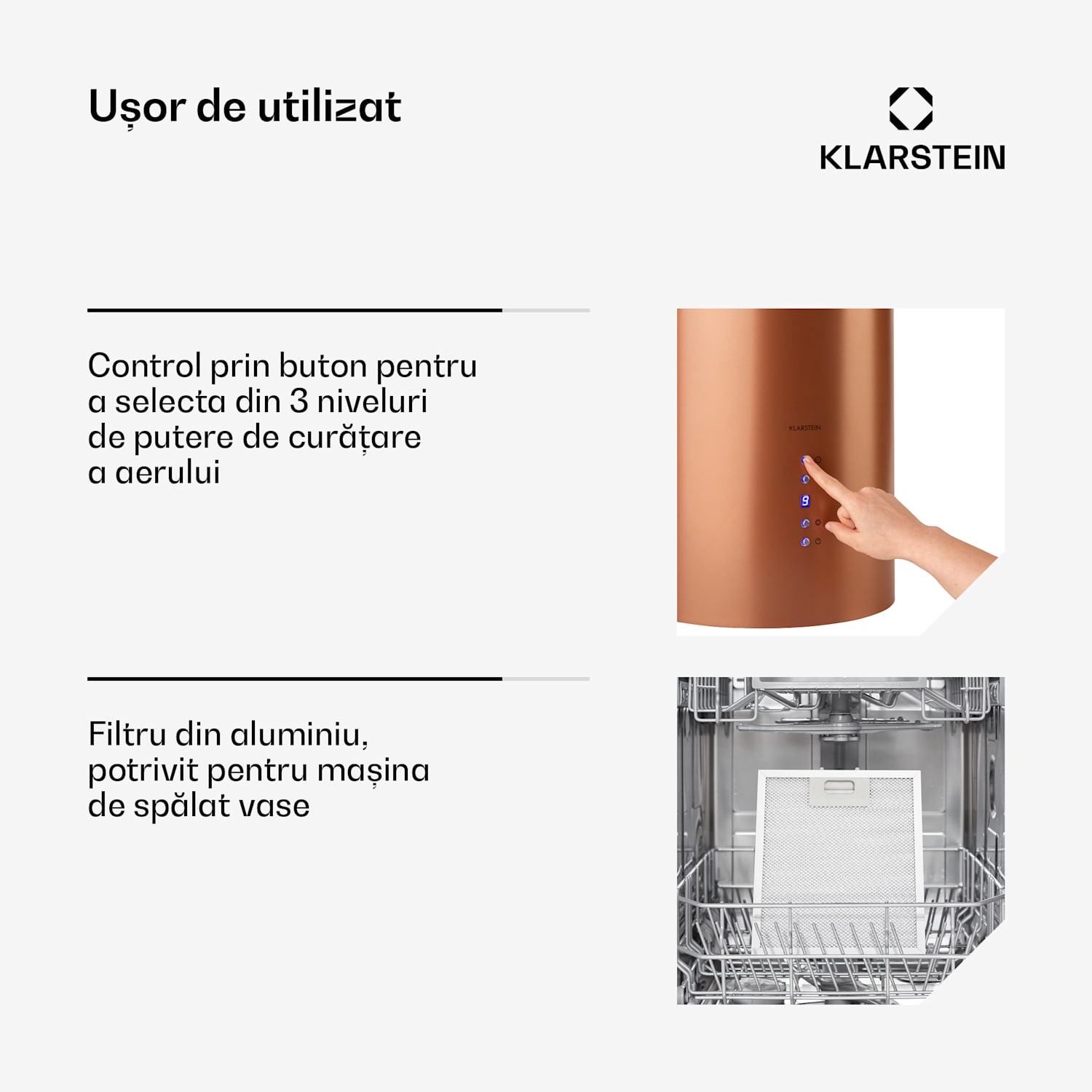 Baretta, hotă suspendată, Ø 35 cm, recirculare a aerului 560 m³/h, LED, cupru Cupru metalic