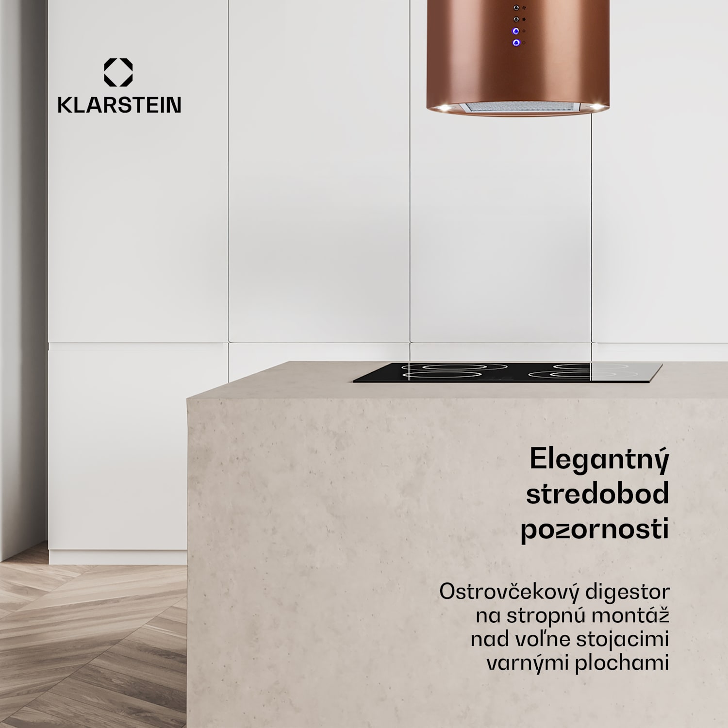 Beretta, digestor, 35 cm, ostrovčekový, 650m³/h, LED, medený Medená metalíza