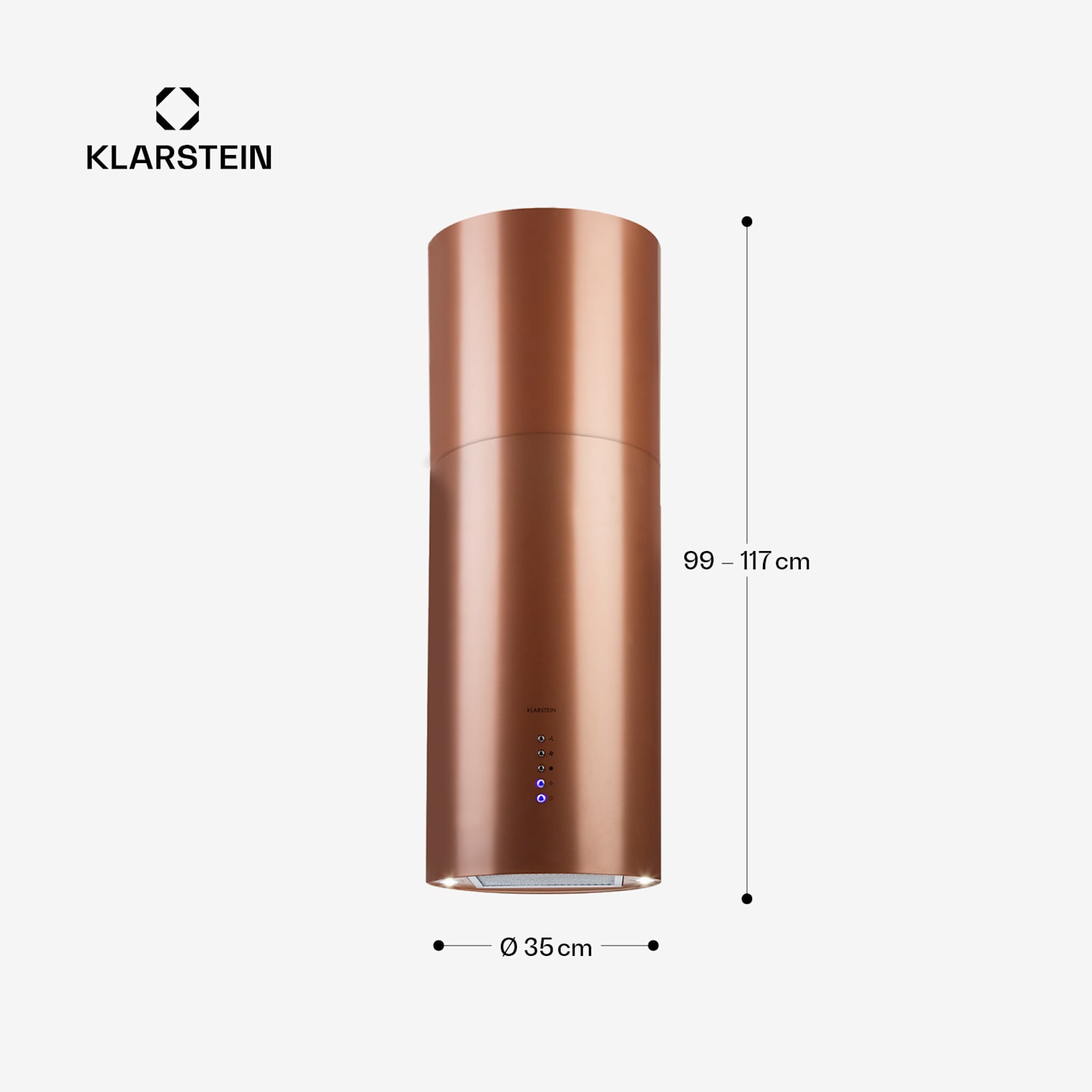 Beretta, otočna napa, Ø 35 cm,  odsesavanje/recirkulacija, 650m³/h, LED, bakrena Kovinski baker