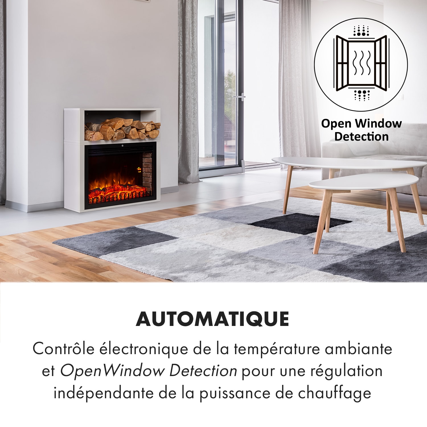 Mauna Loa Électrofoyer 2000 W LED flammes télécommande étagère en bois 