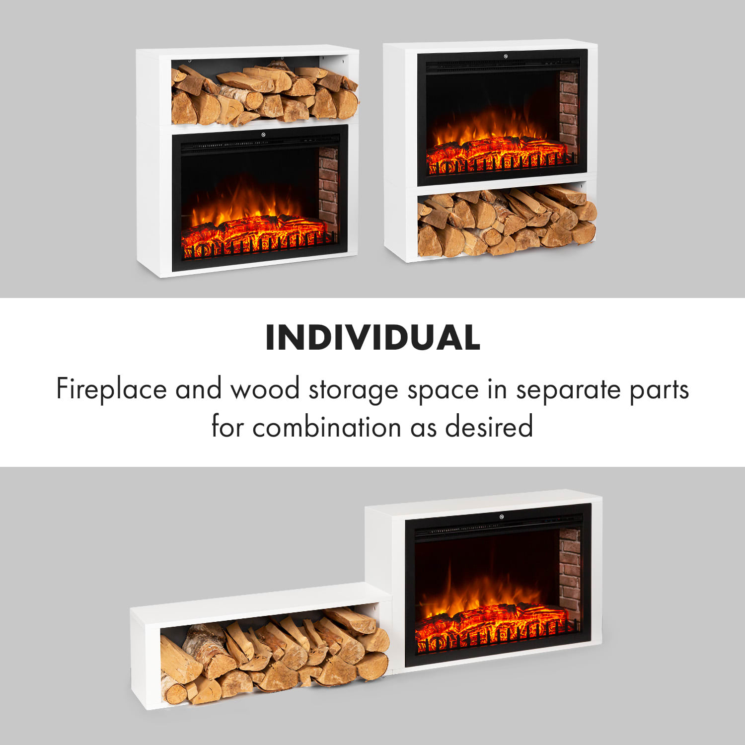 Mauna Loa, elektrický krb, 2000 W, LED iluze plamene, dálkové ovládání, dřevěná police, bílý 