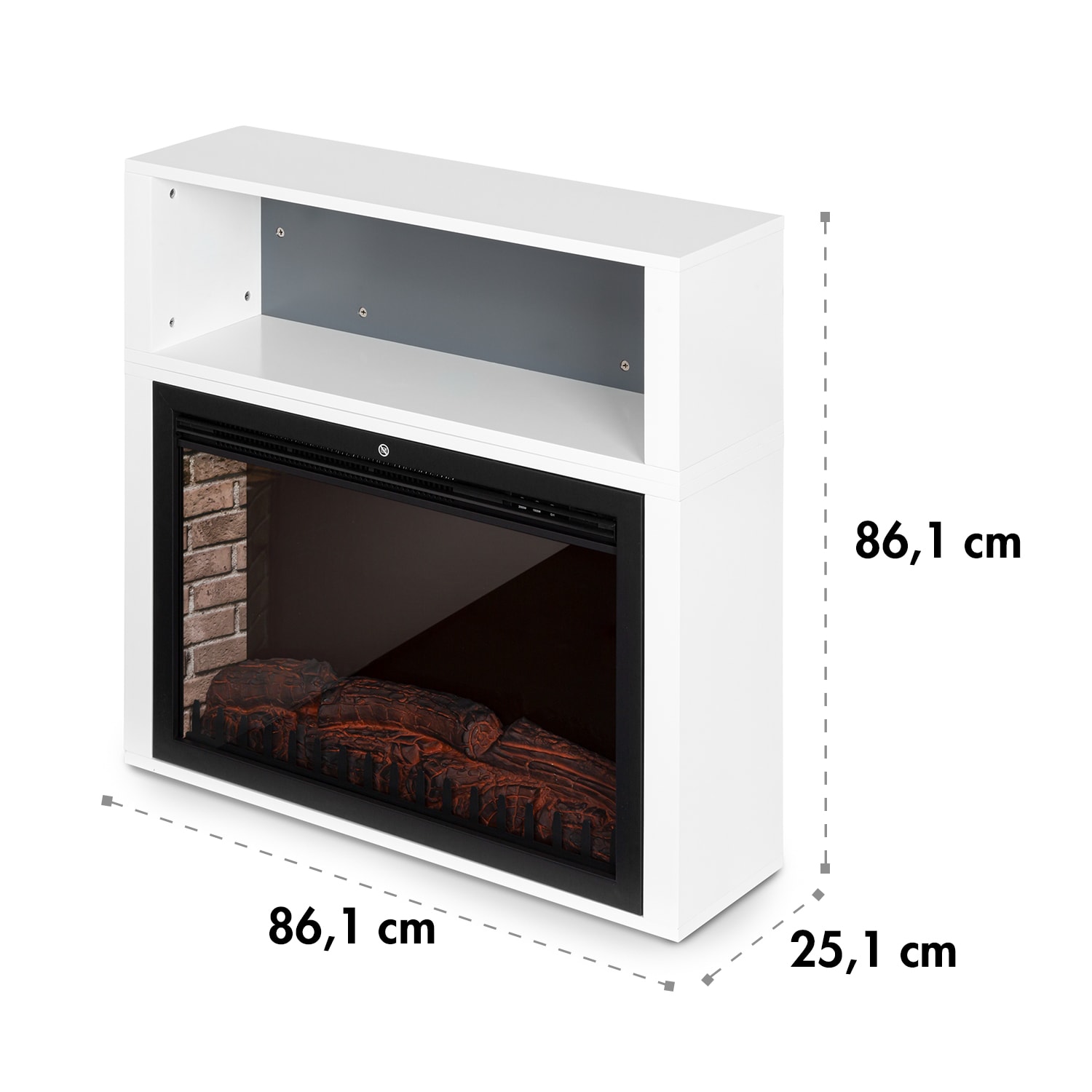Mauna Loa, șemineu electric, 2000 W, flăcări LED, telecomandă, raft din lemn, alb 