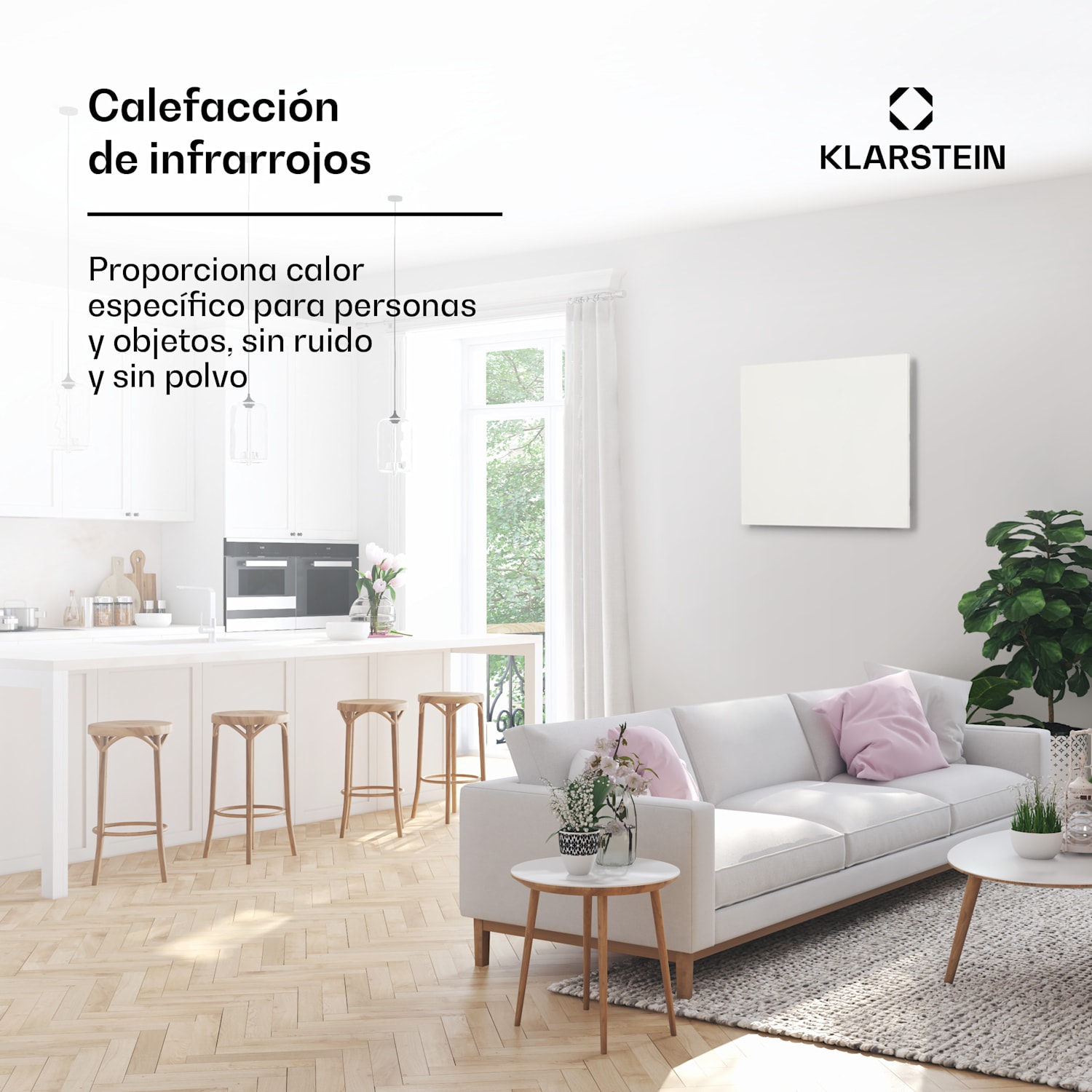 Klarstein Wonderwall Air Infinite Panel calefactor infrarrojo 60x50cm 300W Pared Mando a distancia Blanco 
