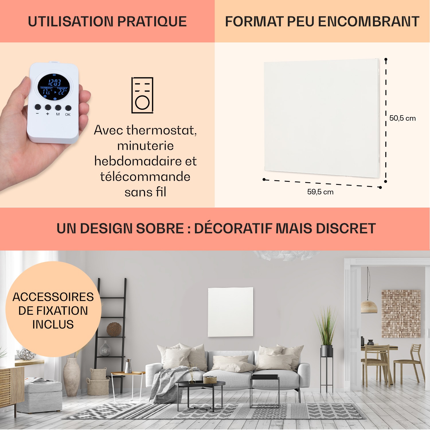 Klarstein Wonderwall Air Infinite radiateur infrarouge 60x50 cm 300 W mural FB blanc 50 x 60 cm | 300 W | Blanc