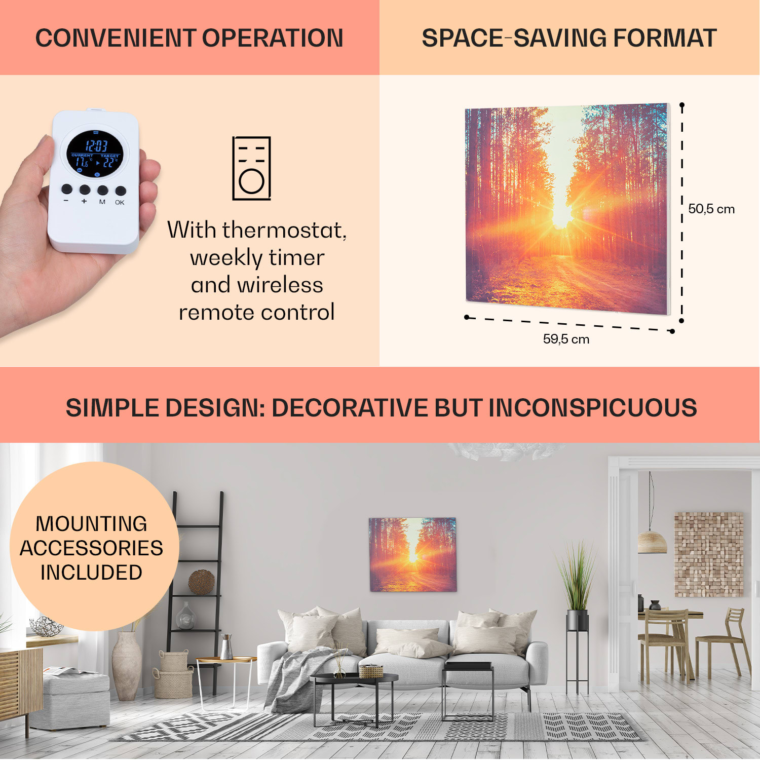 Wonderwall Air Art Infinite, infracrvena grijalica, slika, 60 x 50 cm, 300 W, na zidu, daljinski upravljač 