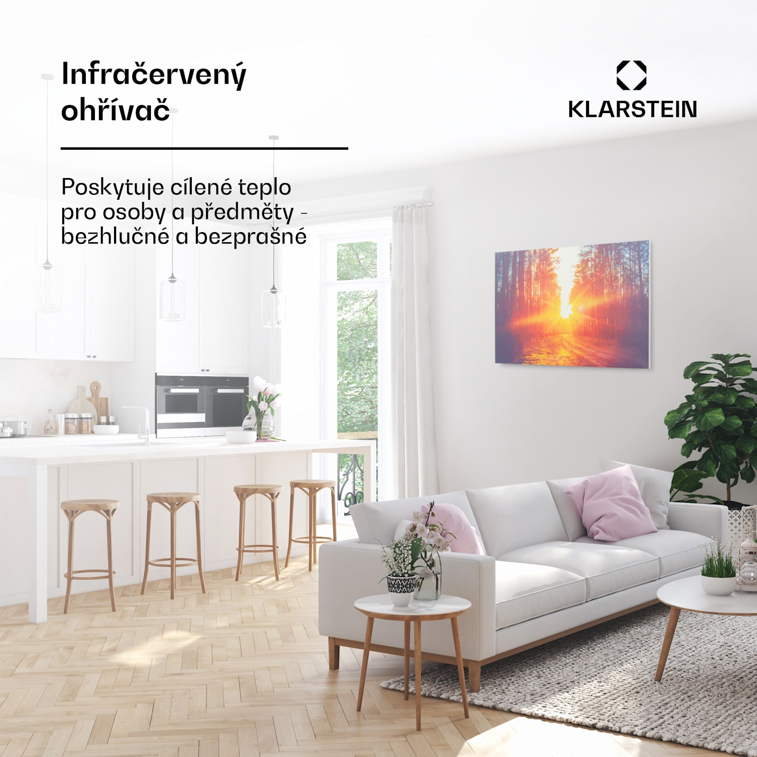 Wonderwall Air Art Infinite, infračervený ohřívač, 90 x 60 cm, 580 W, na stěnu, obraz, dálkové ovládání 