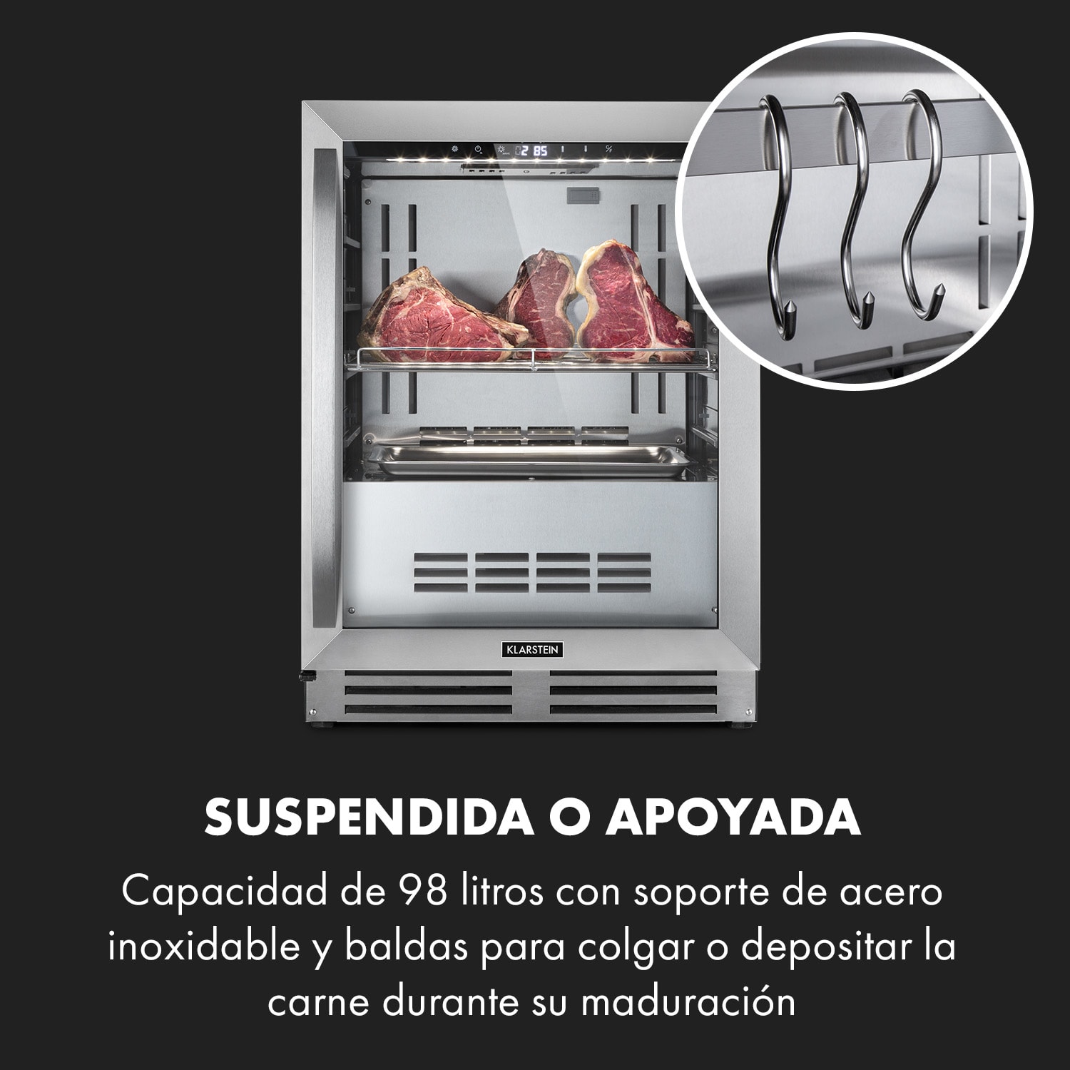 Armario de maduración de carne Steakhouse Pro 1 zona 98 litros 1-25°C táctil  puerta de acero inoxidable Acero Inoxidable
