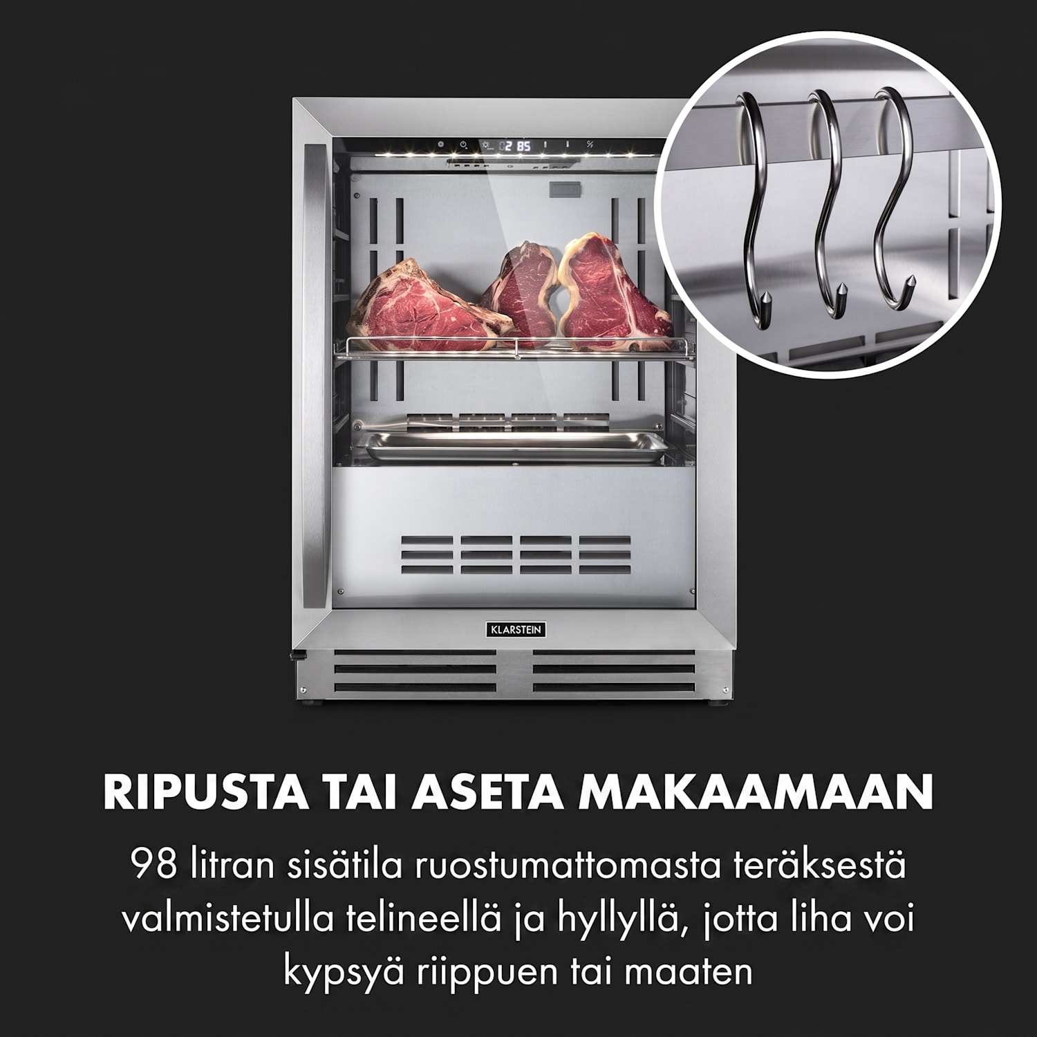 Steakhouse Pro lihan kypsytyskaappi 1 alue 98 litraa 1-25 °C kosketus  ovi ruostumattomasta teräksestä Ruostumaton Teräs