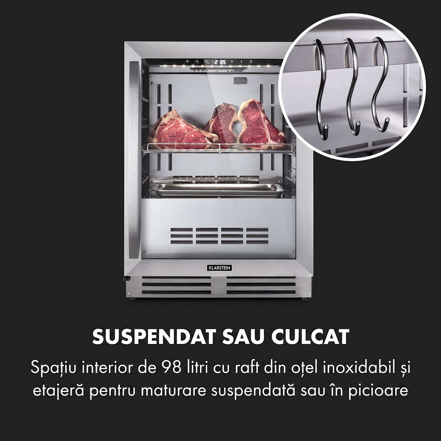 Steakhouse Pro, dulap frigorific pentru maturare carne, 1 zonă, 98 l, 1 - 25 ° C, tactil, oțel inoxidabil Oțel inoxidabil