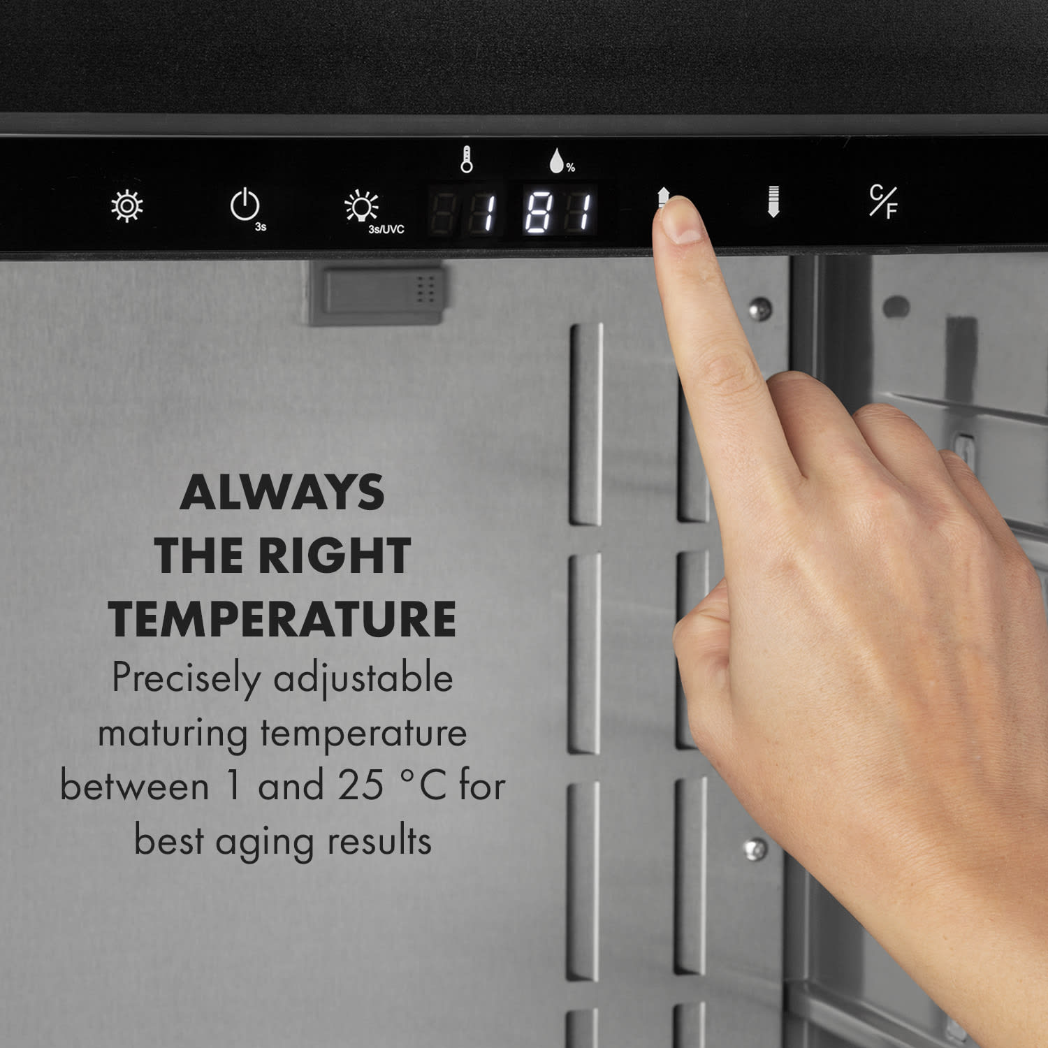 Steakhouse Pro, chladnička na zrenie mäsa, 1 zóna, 98 l, 1–25°C, dotyková, nehrdzavejúca oceľ Nehrdzavejúca oceľ