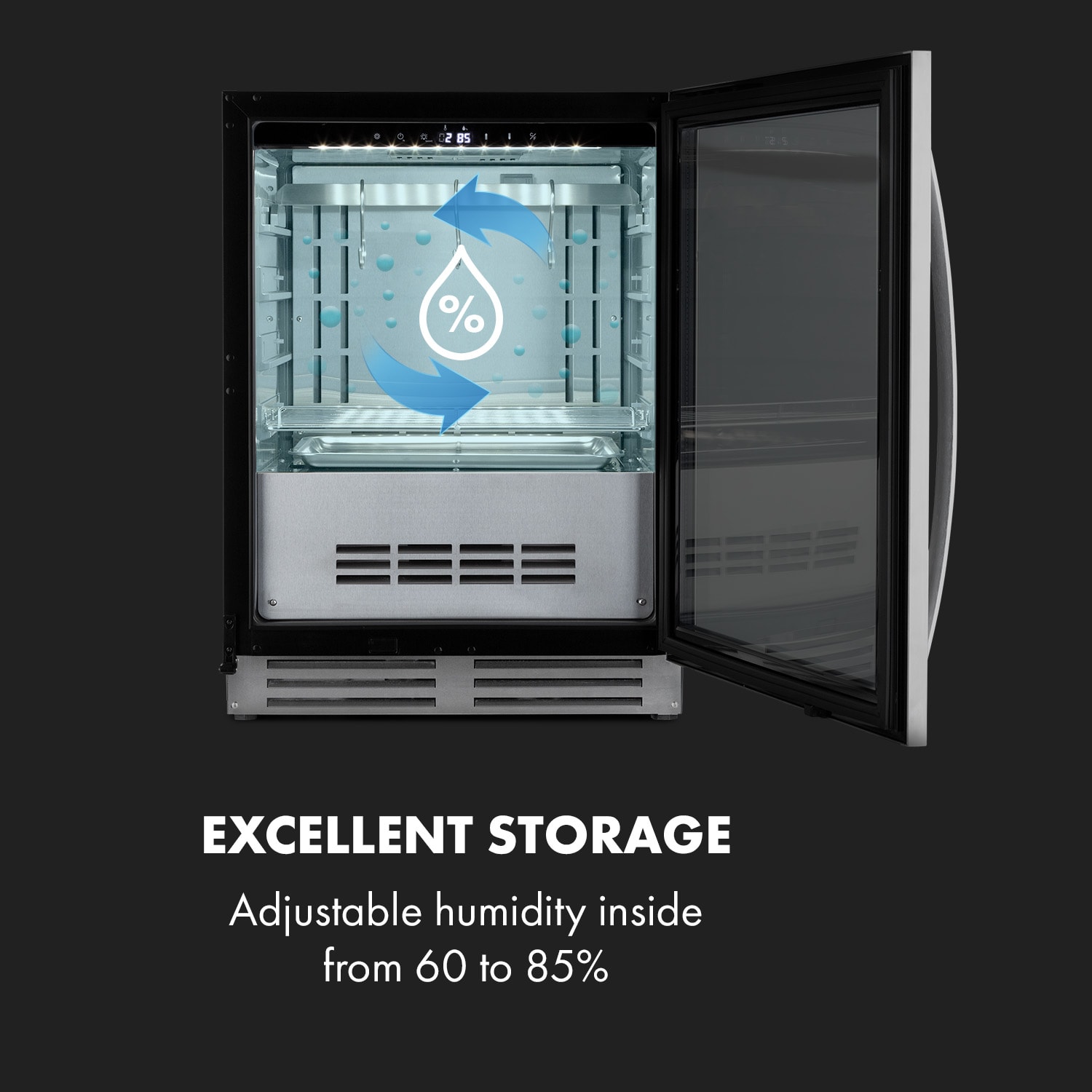 Steakhouse Pro, chladnička na zrenie mäsa, 1 zóna, 98 l, 1–25°C, dotyková, nehrdzavejúca oceľ Nehrdzavejúca oceľ