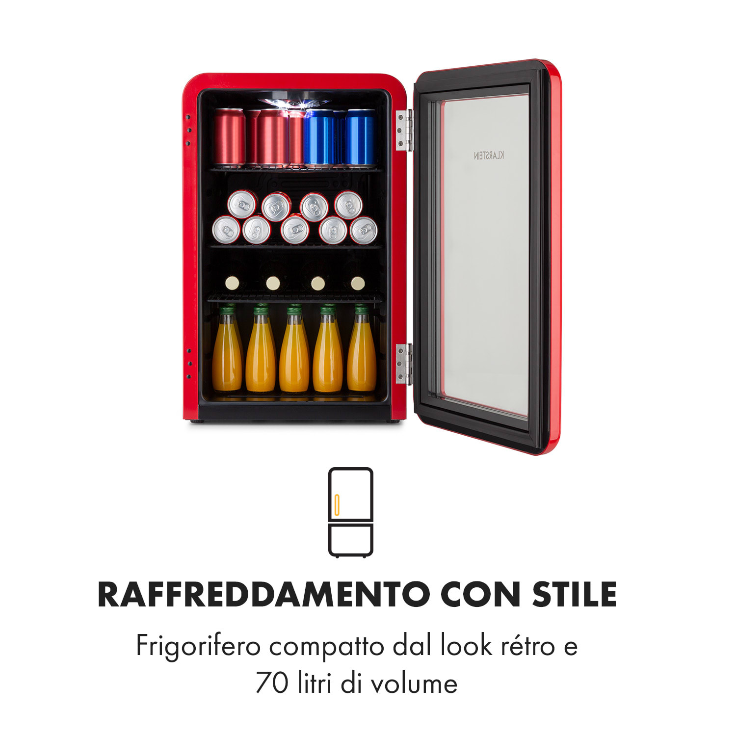 Frigorifero per bevande PopLife Frigorifero 70 litri 0 - 10 °C Design retrò  LED 