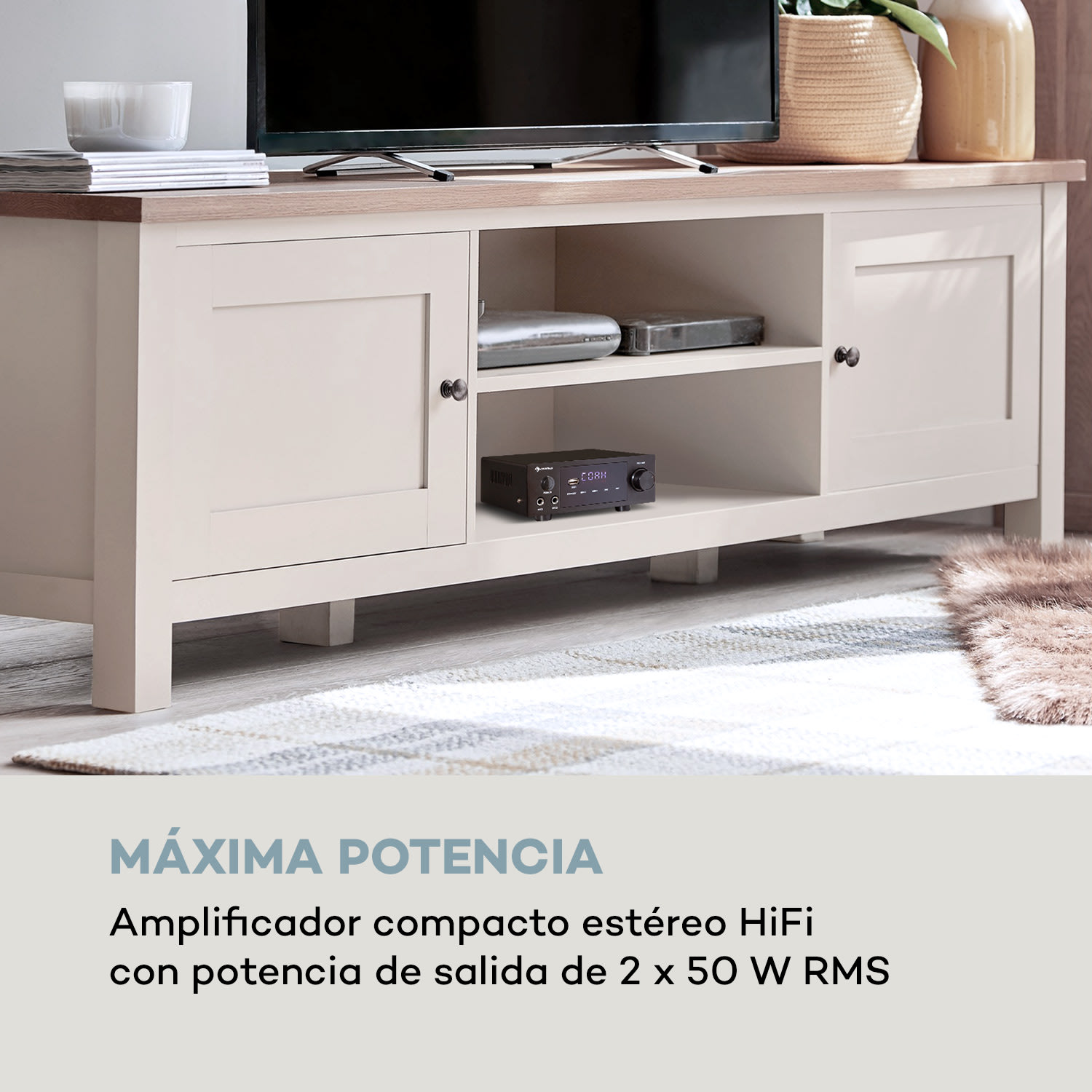 AMP-2 DG Amplificador estéreo de alta fidelidad 2x50W RMS BT/USB Entradas óptica coaxial digital 