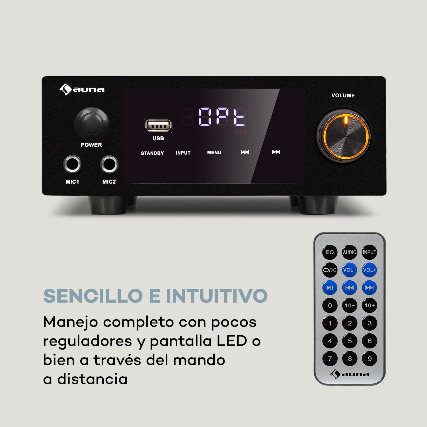 AMP-2 DG Amplificador estéreo de alta fidelidad 2x50W RMS BT/USB Entradas óptica coaxial digital 