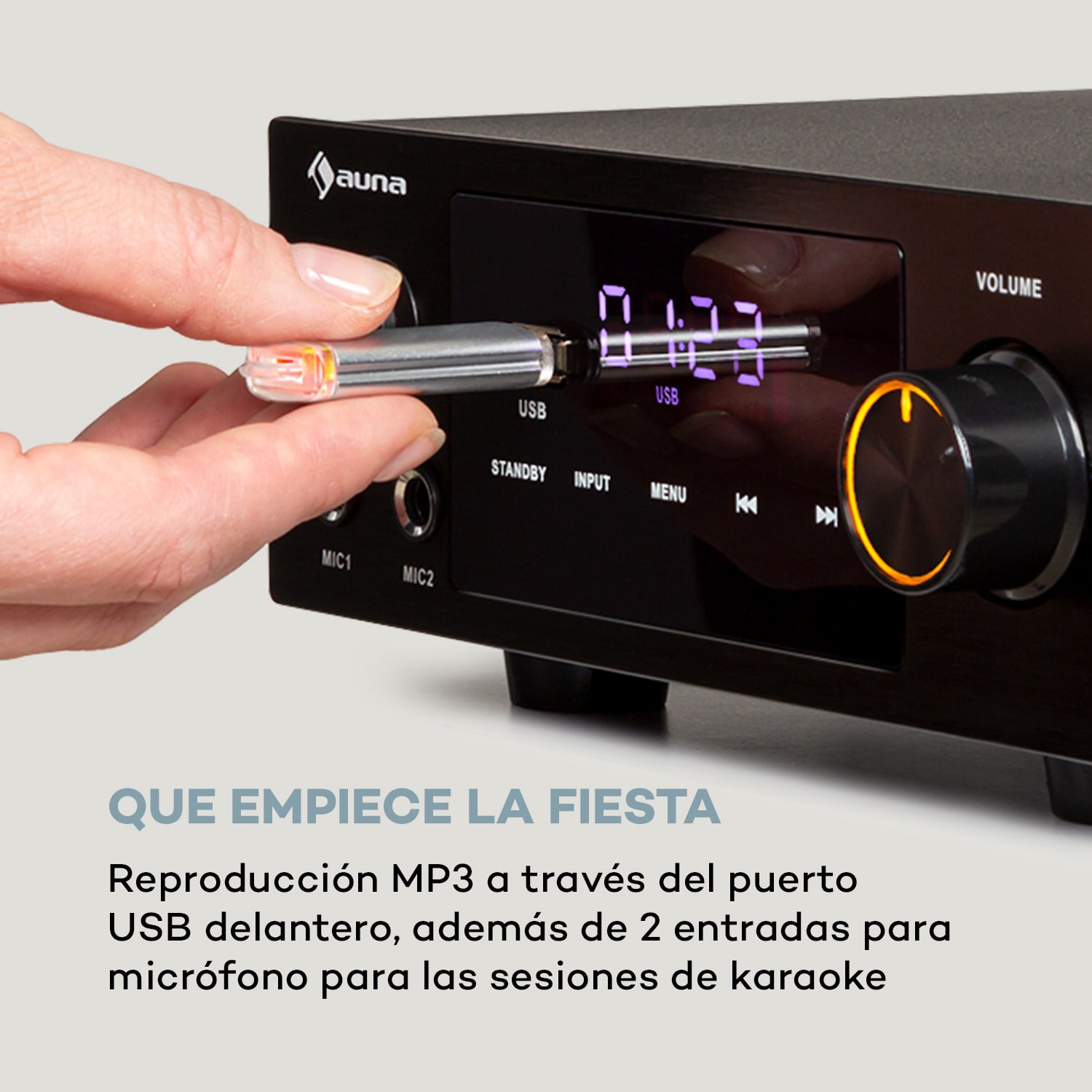 AMP-2 DG Amplificador estéreo de alta fidelidad 2x50W RMS BT/USB Entradas óptica coaxial digital 