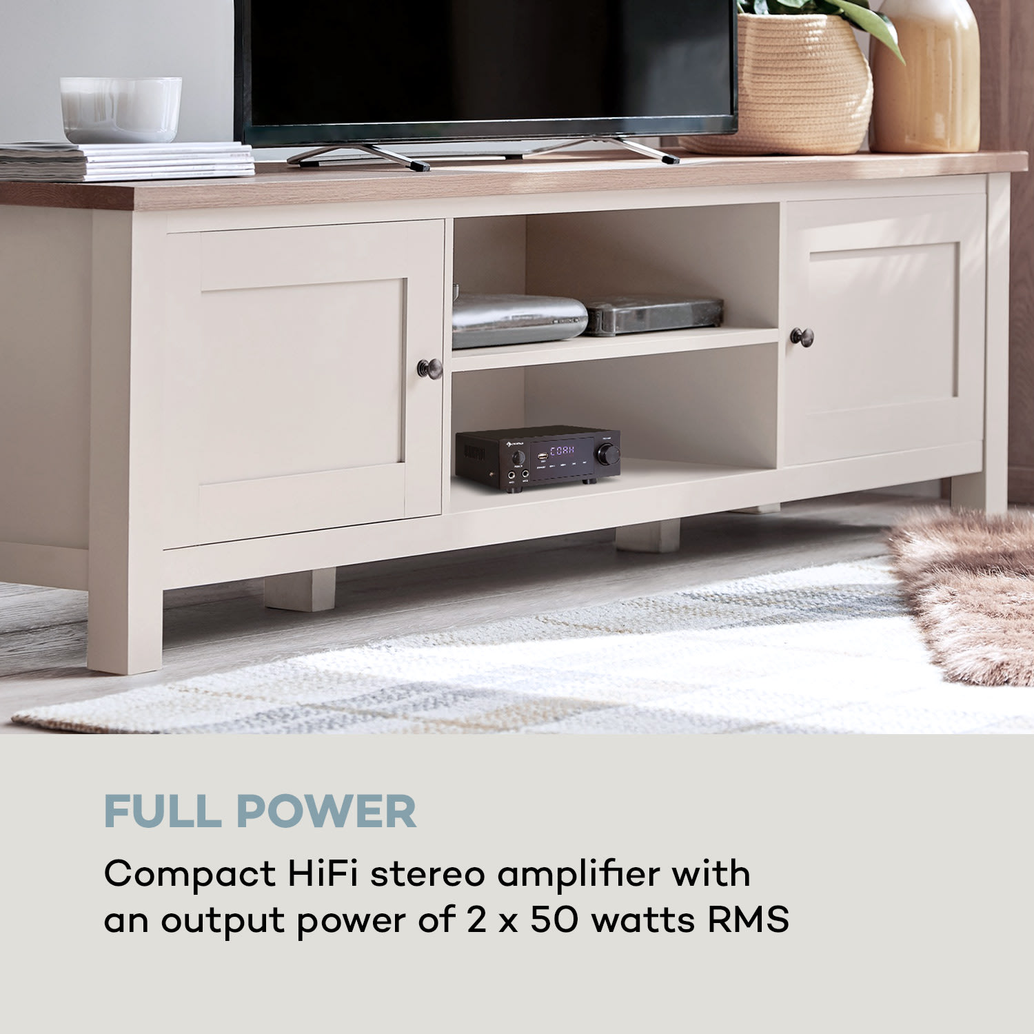 AMP-2 DG, stereo HiFi zesilovač, 2x50 W, RMS, BT/USB, optický a koaxální digitální vstup 