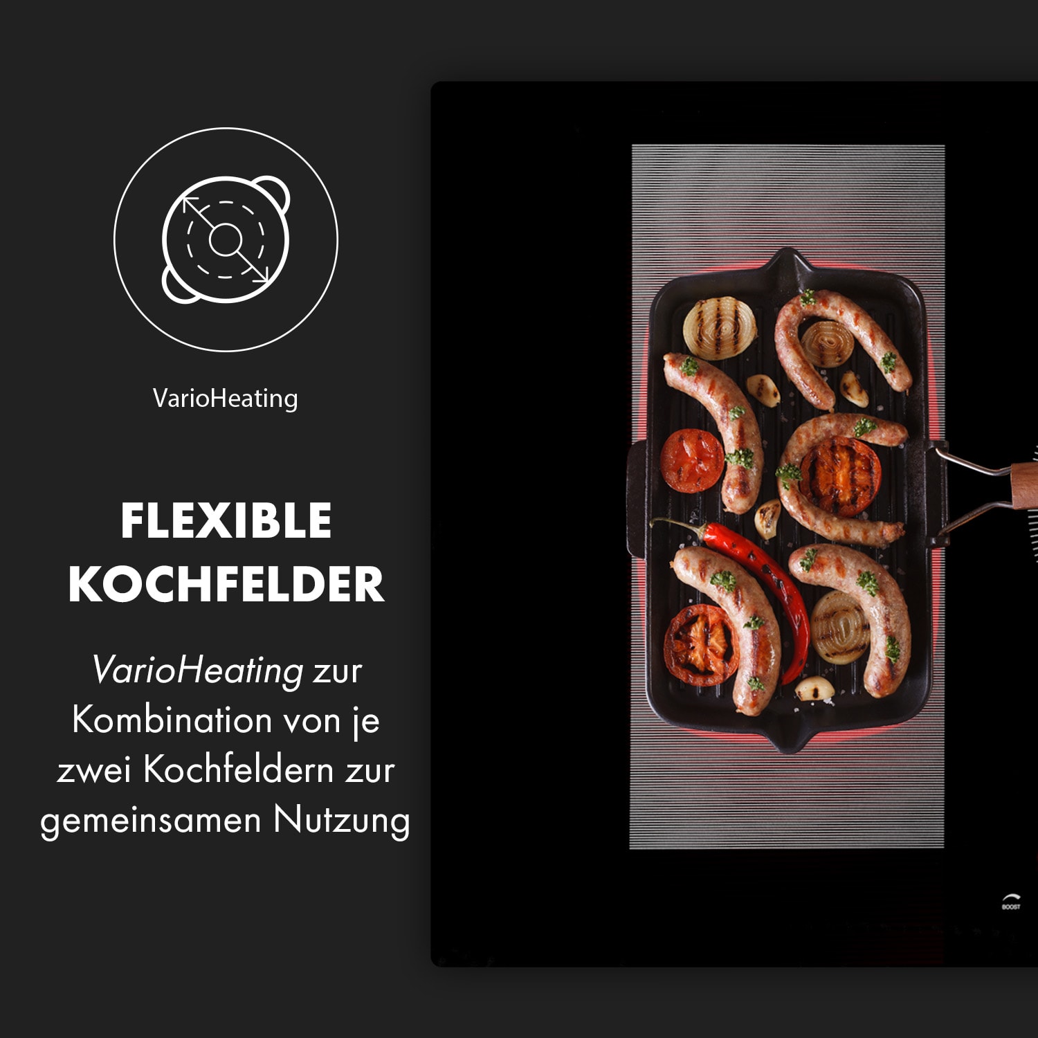 Delicatessa 90 Hybrid Table de cuisson induction encastrable 5 zones 7400 W noir 5 | Verre Noir