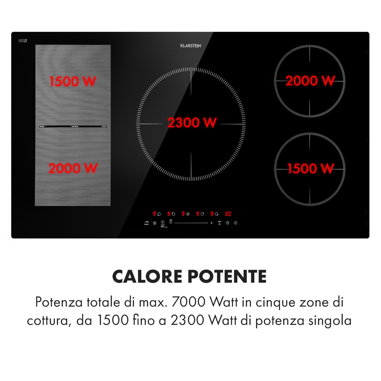 Delicatessa 90 Hybrid, piano cottura a incasso, induzione, 5 zone, 7400W, nero 5 | Nero trasparente