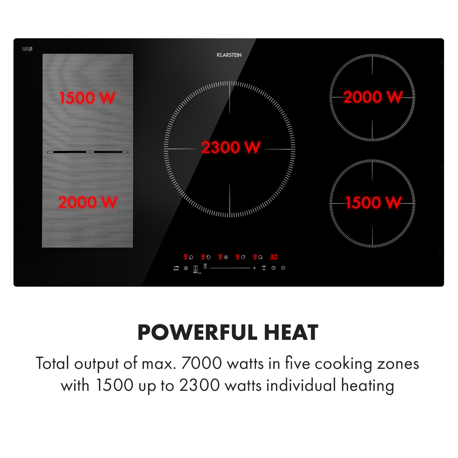 Klarstein Delicatessa 90 Hybrid inbouw inductiekookplaat 5 zones 7400W zwart 5 | Zwart Glas