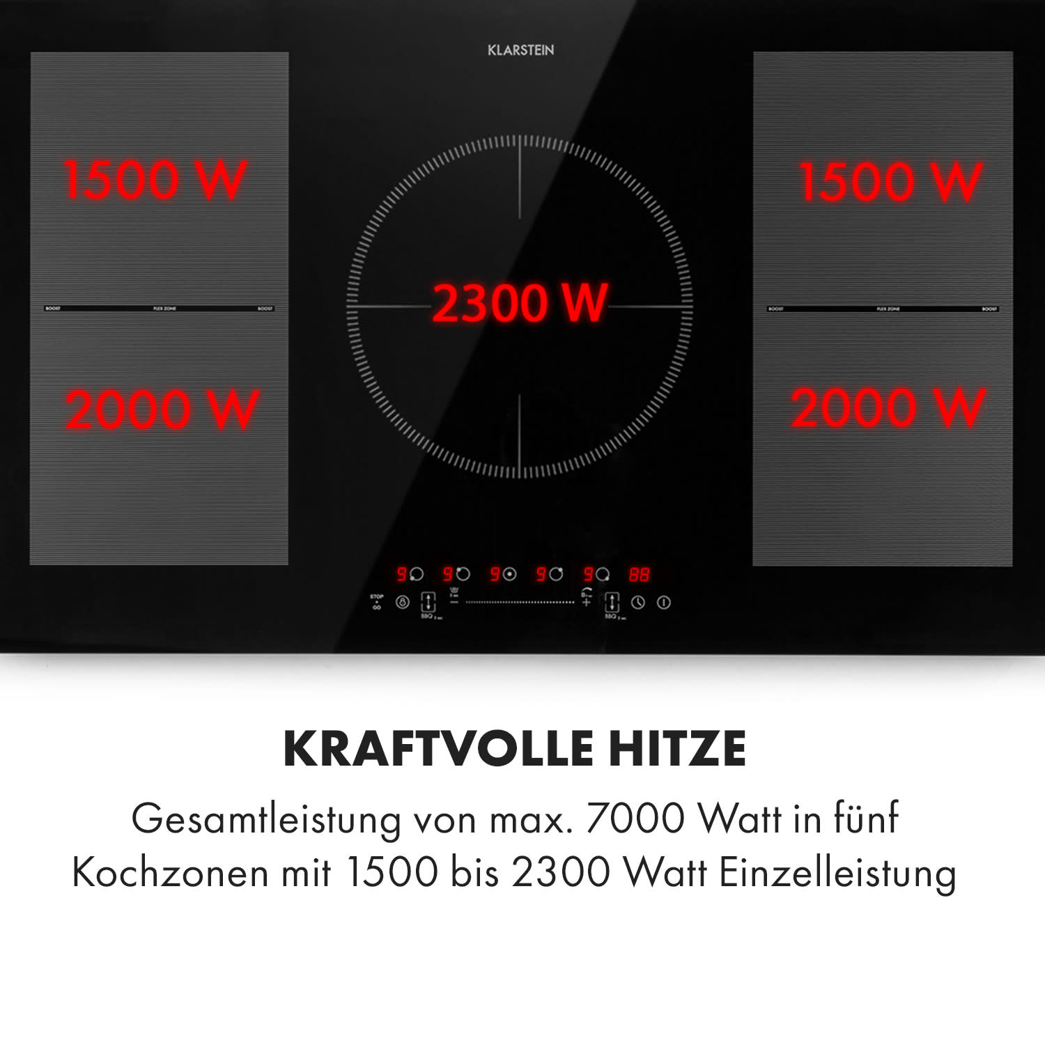 Delicatessa 90 Flex Einbaukochfeld Induktion 5 Zonen 7400W Autark Schwarzes Glas