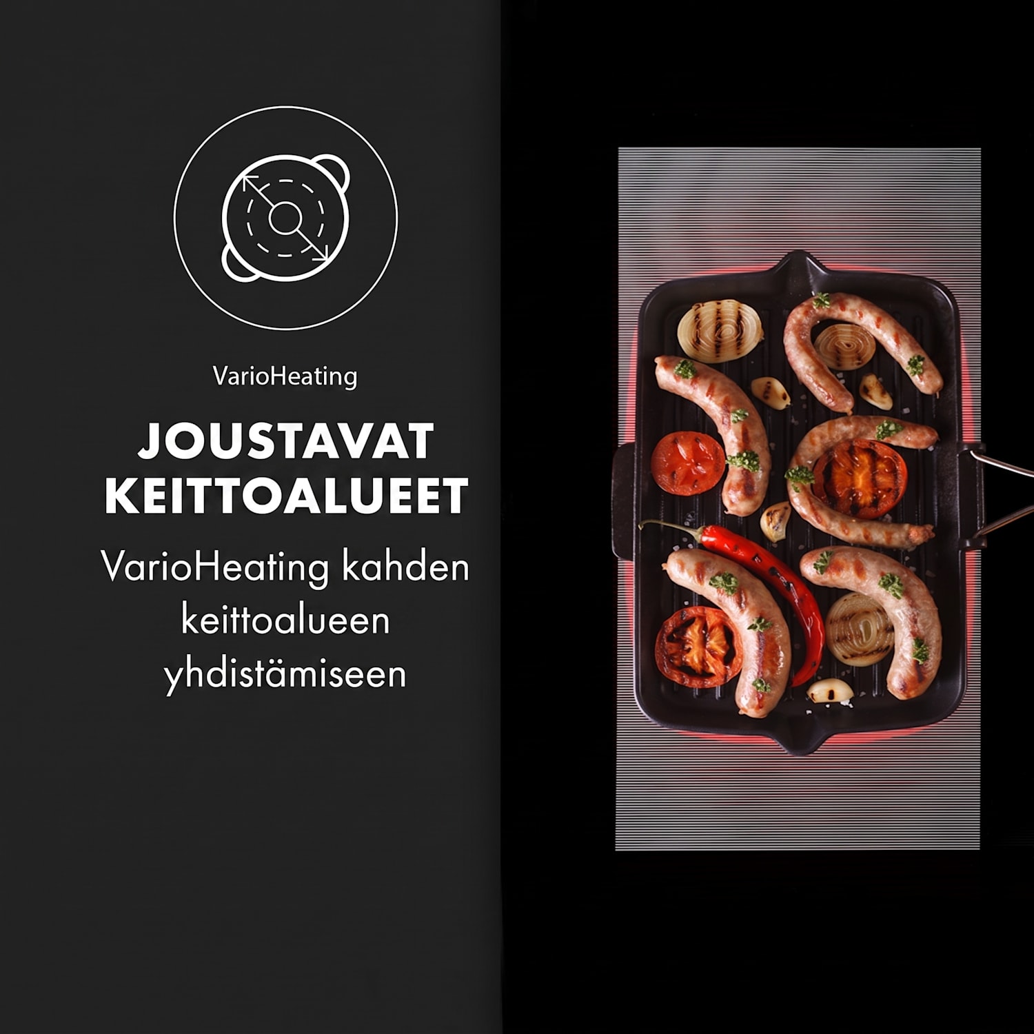 Delicatessa 90 Flex, integroitava induktioliesitaso, 5 keittoaluetta, 7400 W, omavarainen 90 cm | 2 Joustoaluetta | Musta Lasi