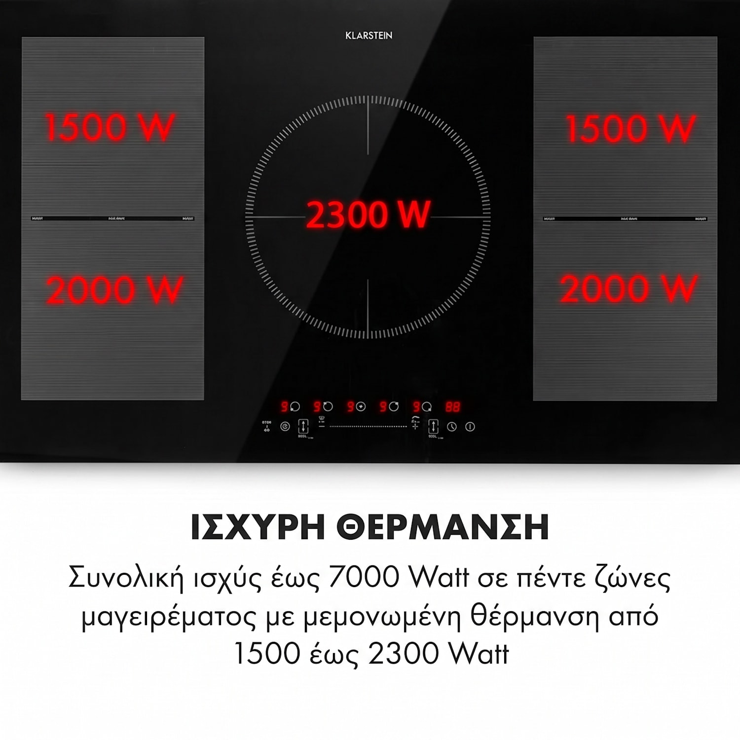 Delicatessa 90 Flex, εντοιχισμένη επαγωγική εστία, 7400 W, 5 ζώνες, ξεχωριστή Μαύρο Γυαλί