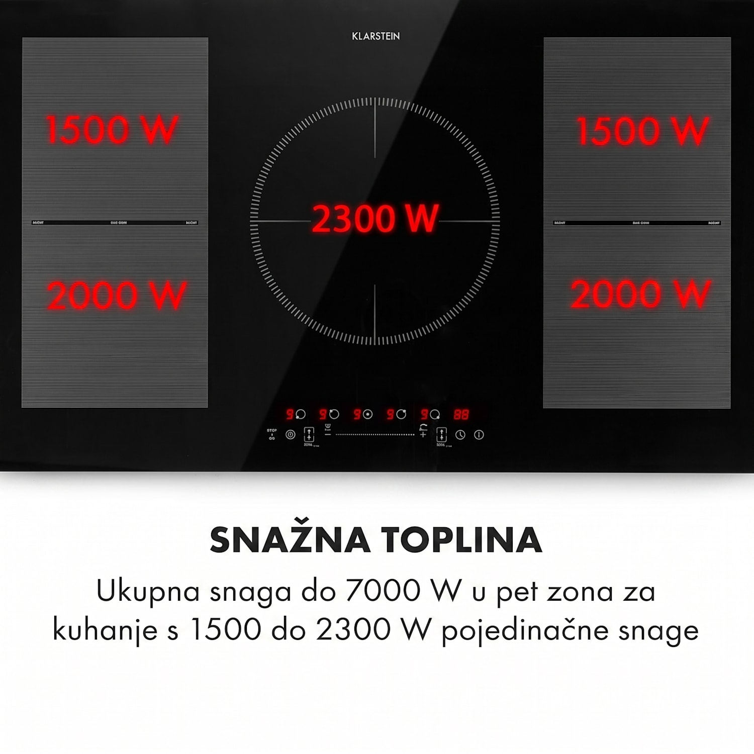 Delicatessa 90 Flex, ugradbena ploča za kuhanje, indukcija, 5 zona, 7400 W Crno staklo